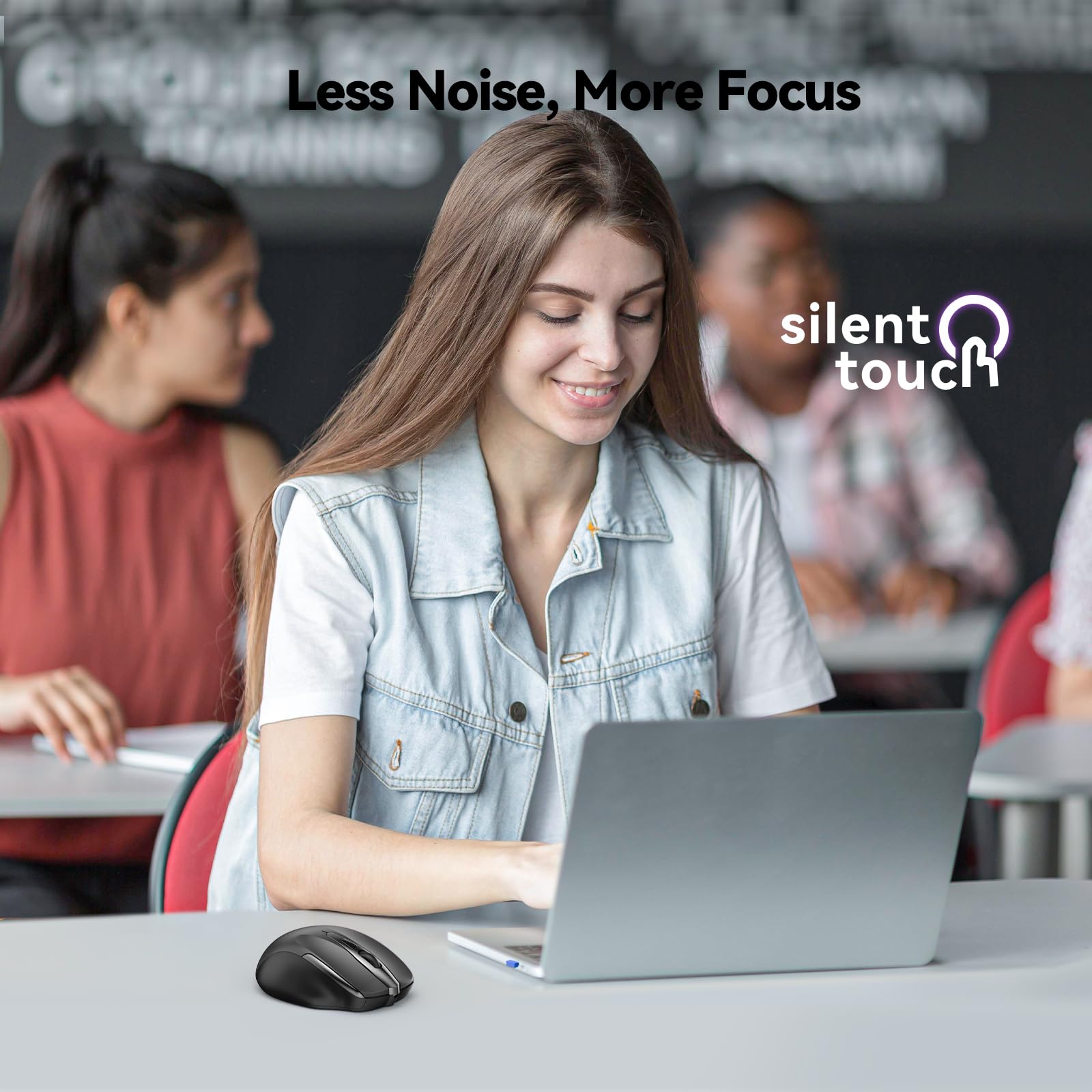 Tecknet Wireless Silent Mouse, Quiet Click, 2.4G Optical Cordless Mouse, 6 Adjustable 4000 Dpi, Computer Mouse For Laptop, Chromebook   Black