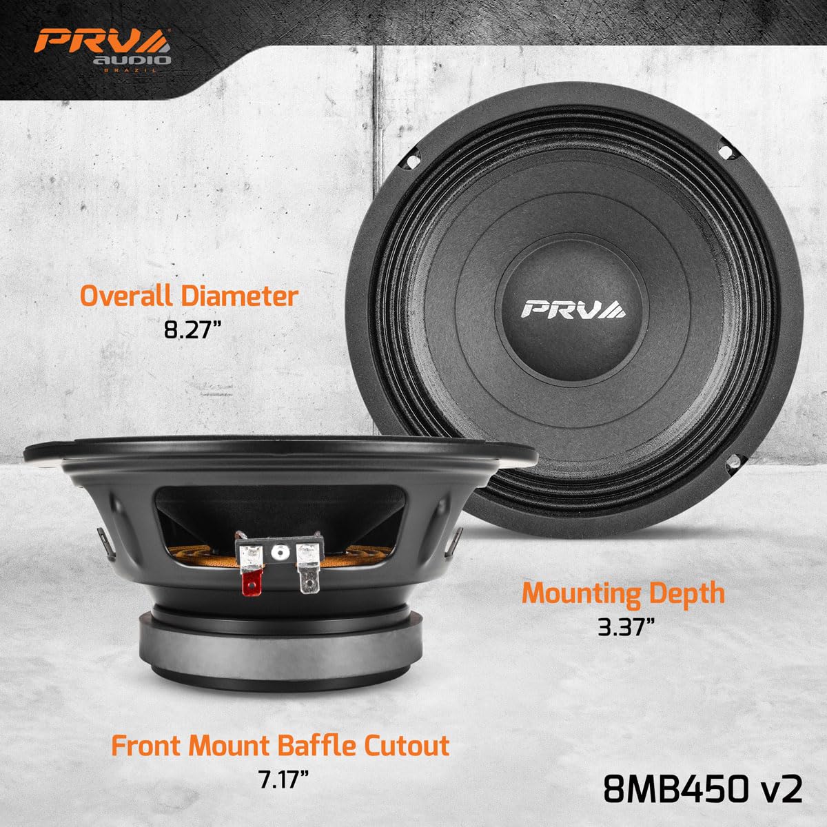 Prv Audio 8 Inch Midbass Speaker 8Mb450 V2, 450 Watts, 8 Ohm, 2 In Voice Coil, Pro Audio Loudspeaker (Single)