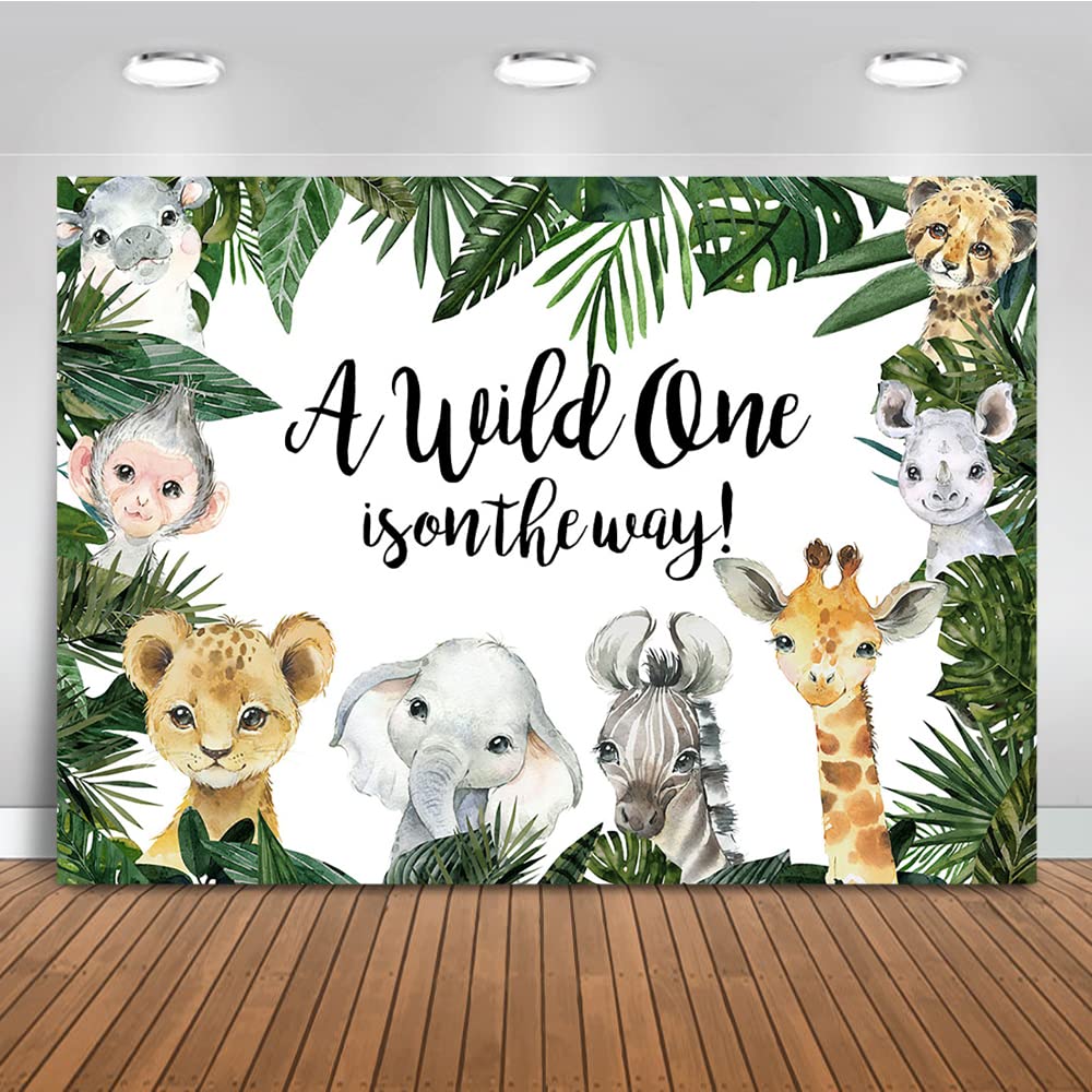 Mocsicka Safari Baby Shower Backdrop Jungle Animals Background Tropical Zoo Animals Party Cake Table Decoration Photo Booth Prop