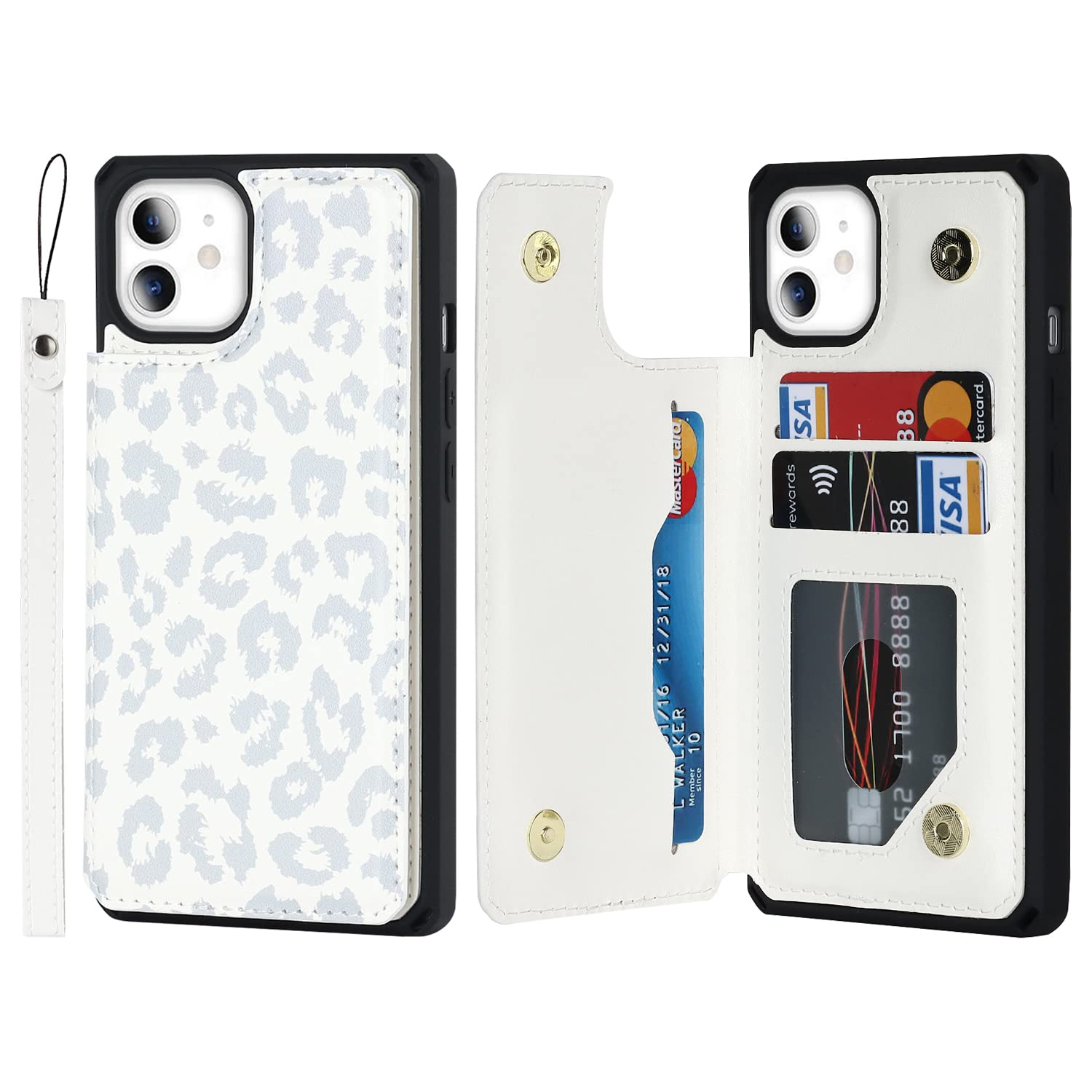 Cavor For Iphone 11 Wallet Case With Card Slots Holder,Leopard Grain Pu Leather [Kickstand Feature][Wrist Strap] Double Magnetic