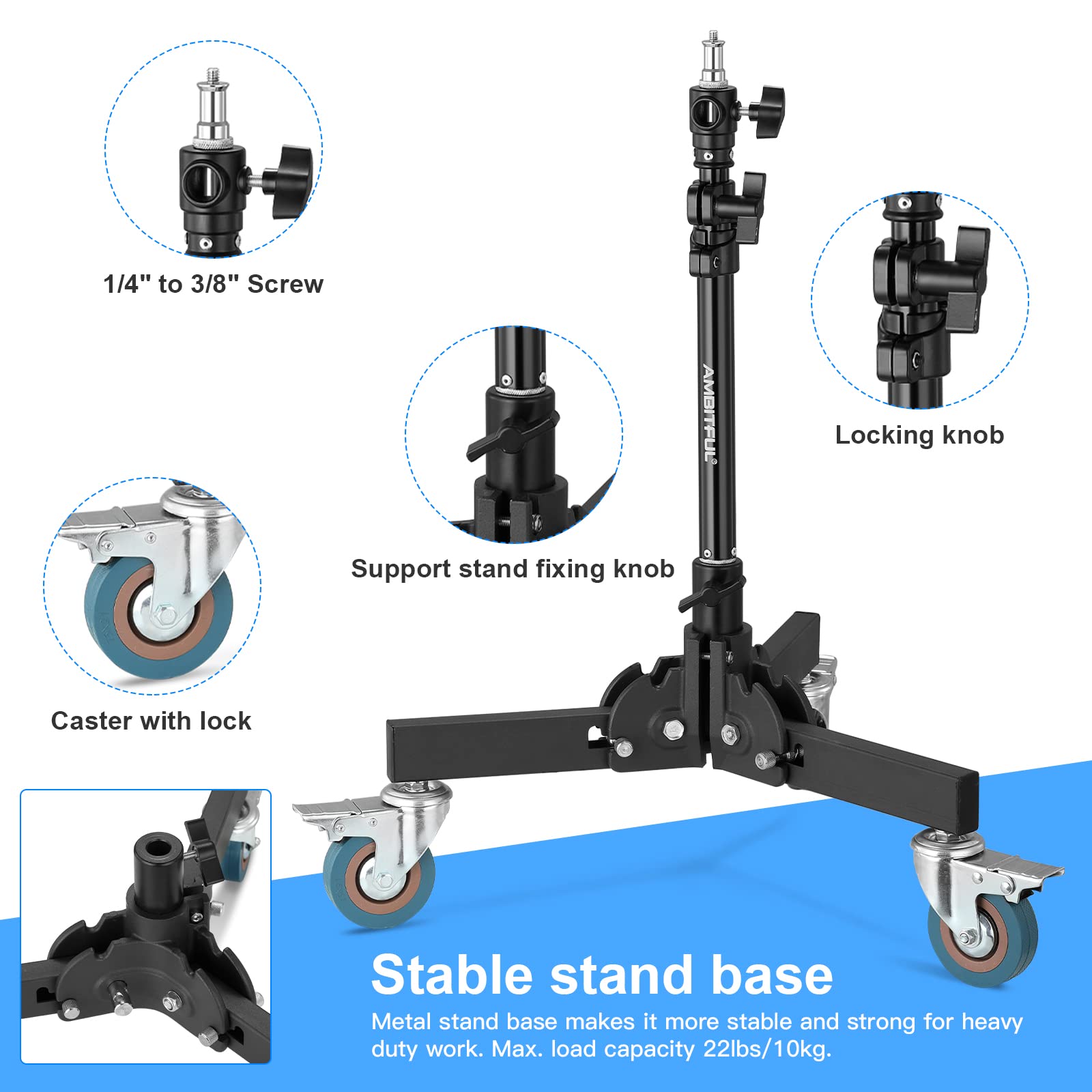 Soonpho 24 31.9'' Removable Foldable Floor Light Stand,Professional Wheeled Light Stand For Studio Flash,Monolight,Low Angle/Tab