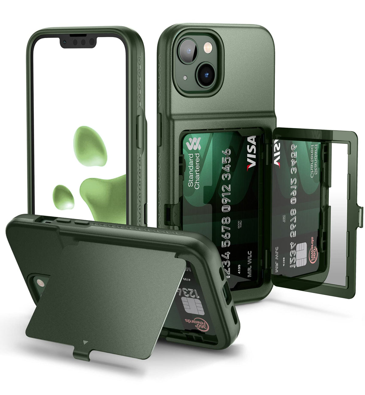 Welovecase For Iphone 13 / Iphone 14 Wallet Case With Credit Card Holder & Hidden Mirror, Two Layer Shockproof Heavy Duty Protec