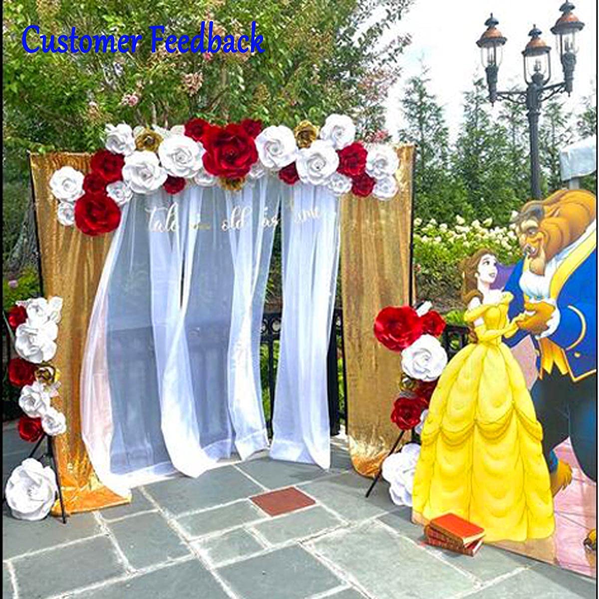 Lqiao Sequence Backdrop Curtain Panel 2 Pieces 2Ftx8Ft Gold Shimmer Wall For Photo Booth Parties Wedding