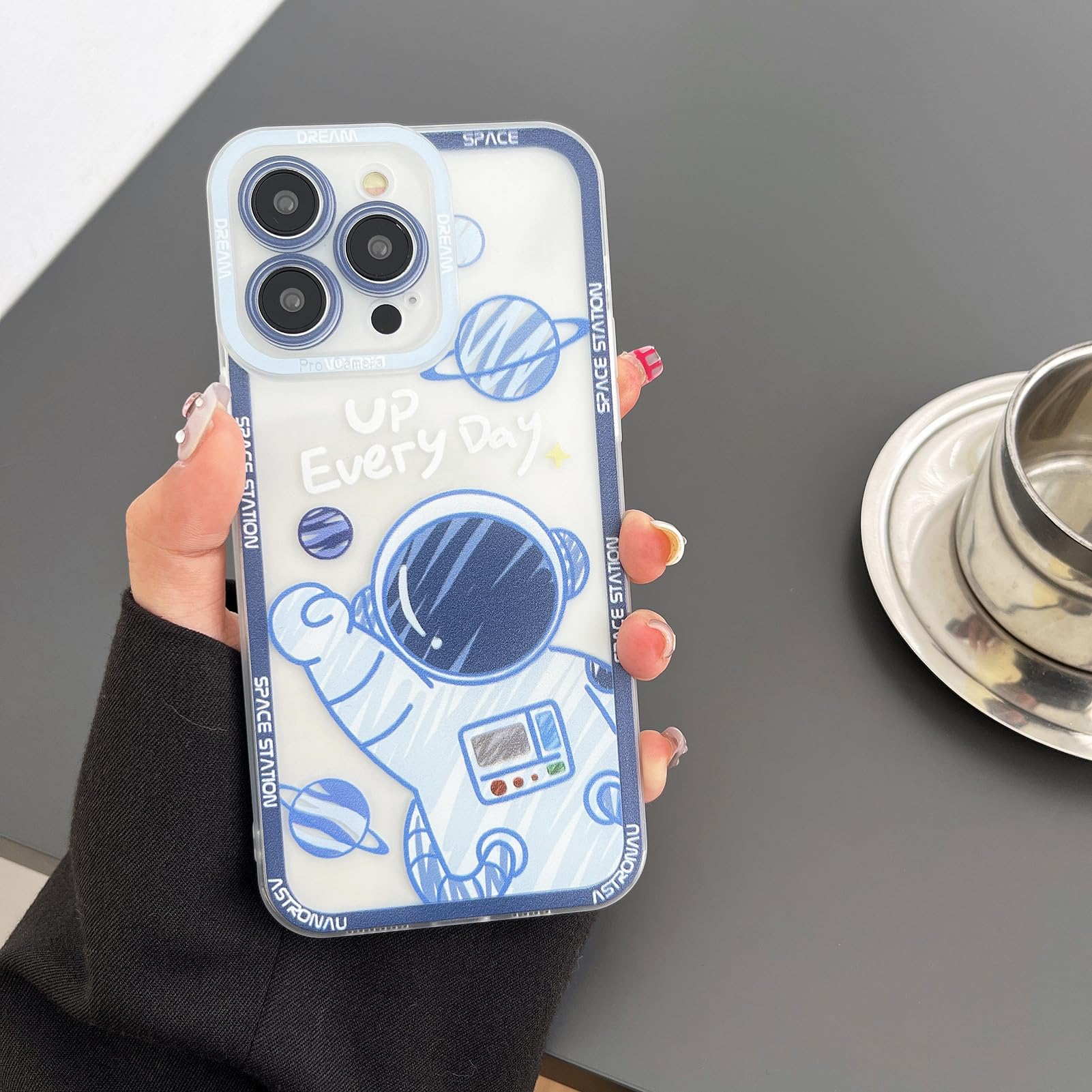 Yonds Queen For Iphone 11 Pro Cute Clear Case, Cool Cartoon Astronaut Space Planet Moon Design Stylish Soft Tpu Bumper Shockproo