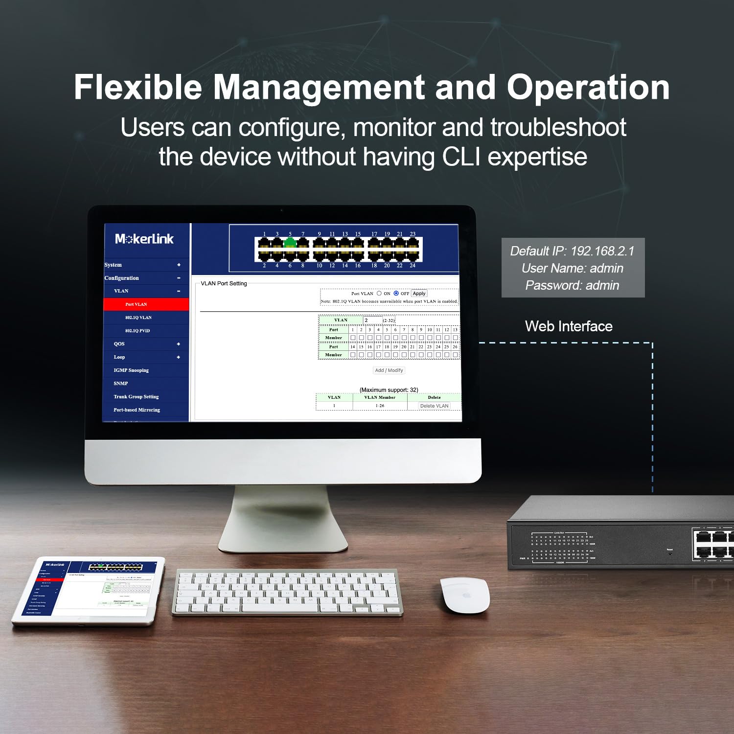 Mokerlink 26 Port Gigabit Managed Switch, 24 Port Ge, 2 X 1G Sfp, L2+ Smart Web Managed, Rackmount Fanless, Qos Vlan Igmp And St