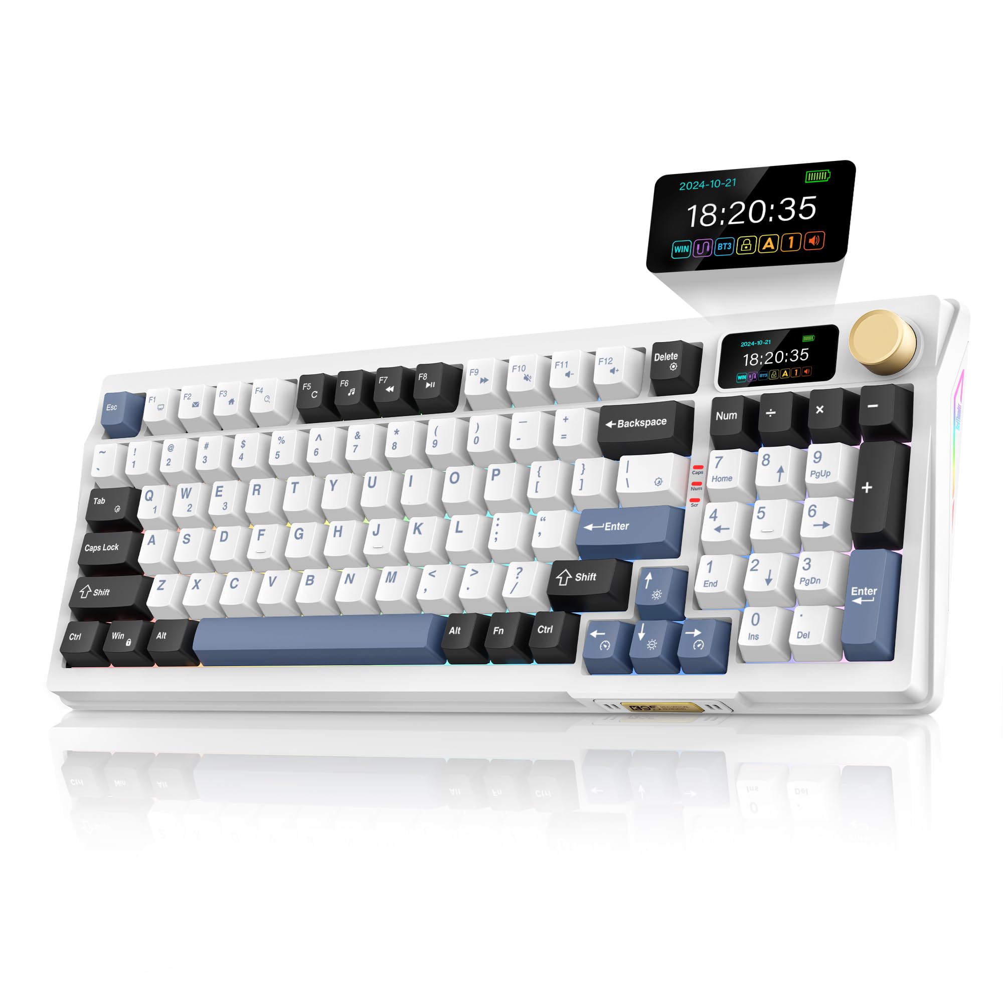 RedThunder K95 Wireless Mechanical Keyboard, TFT Screen & Knob, Tri-Mode BT5.0/2.4GHz/USB-C Hot Swappable Custom, Pre-lubed Line