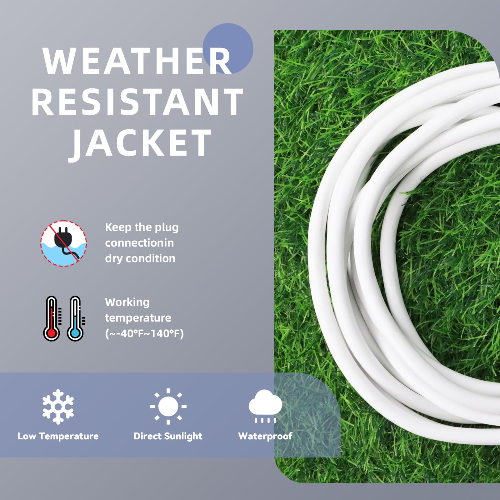 Ep 40 Ft Outdoor Extension Cord, 12/3 Sjtw Heavy Duty Extension Cable With 3 Prong Grounded Plug, 15 Amp Power Cord For Lawn, Ga