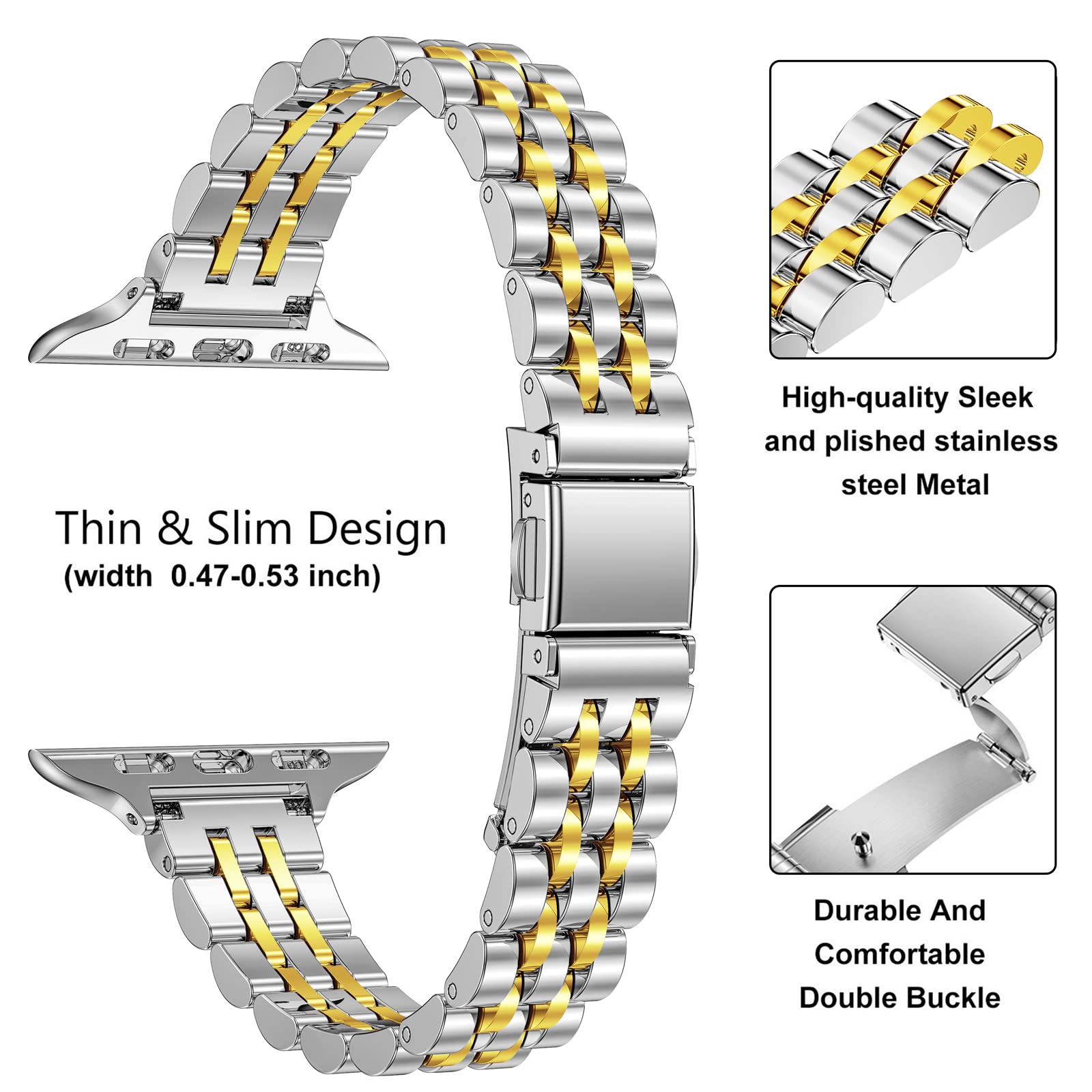 Miohhr Slim Band Compatible With Apple Watch Band 38Mm 40Mm 41Mm,Thin Stainless Steel Metal Chain Strap For Women Iwatch Bands S