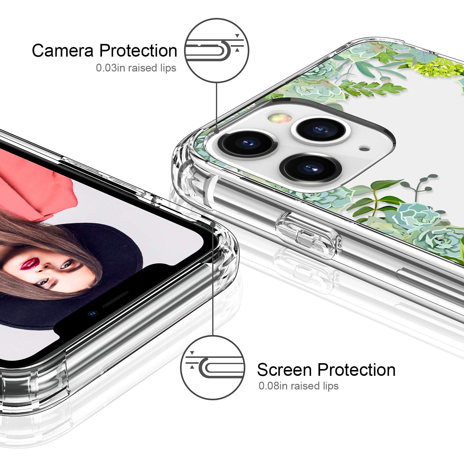 ICEDIO iPhone 11 Pro Shockproof Phone Case with Floral Patterns TPU Green Leaves Flowers