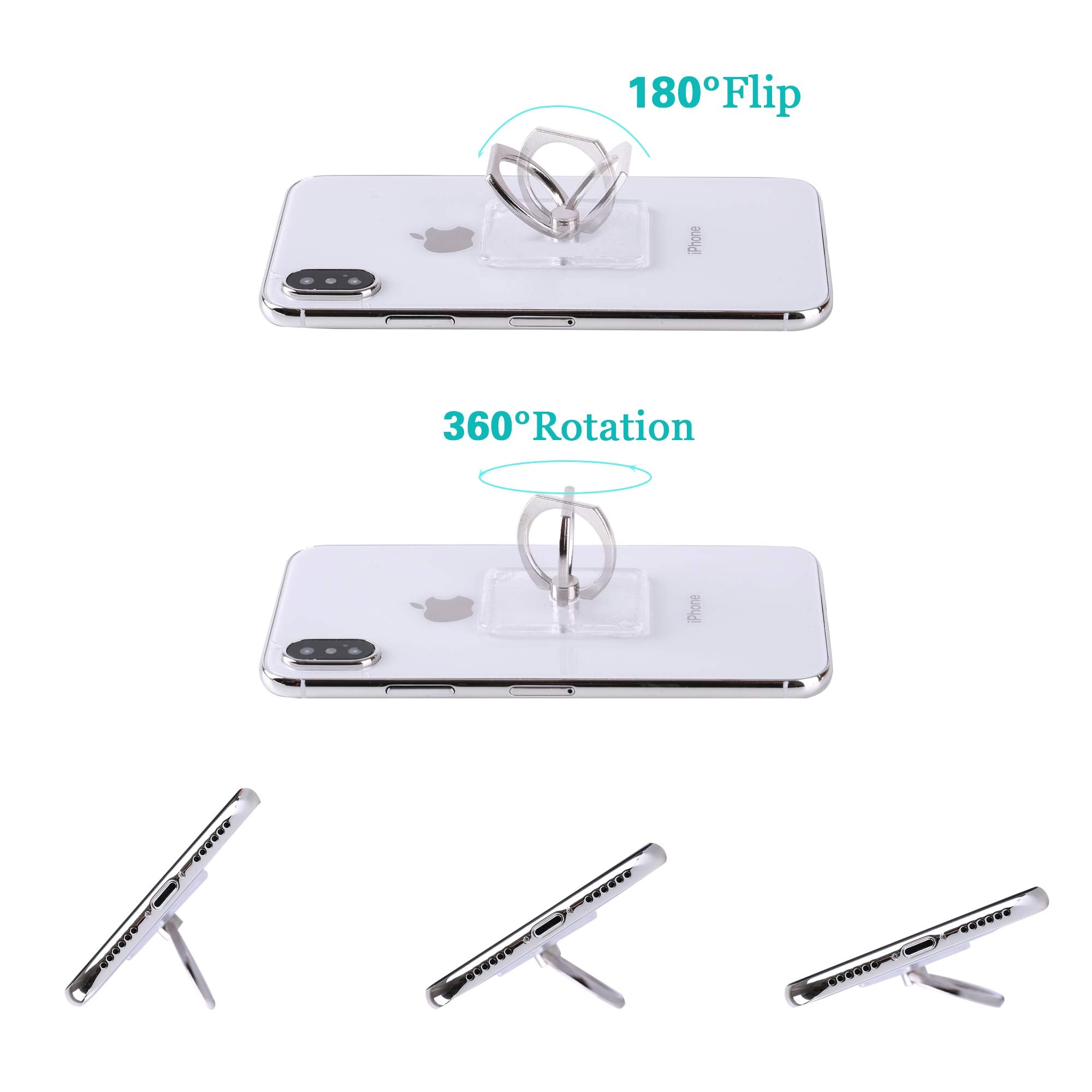 Cell Phone Ring Holder Stand Transparent Finger Grip Loop 360 Degree Rotation Finger Ring Stand (4 X Black)