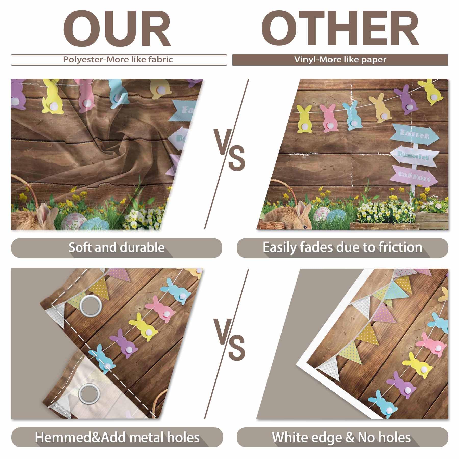 Zthmoe 5X7Ft Durable Fabric Spring Easter Photography Backdrop Rabbit Eggs Wooden Wall Flowers Grass Background Bunny Flag Portr