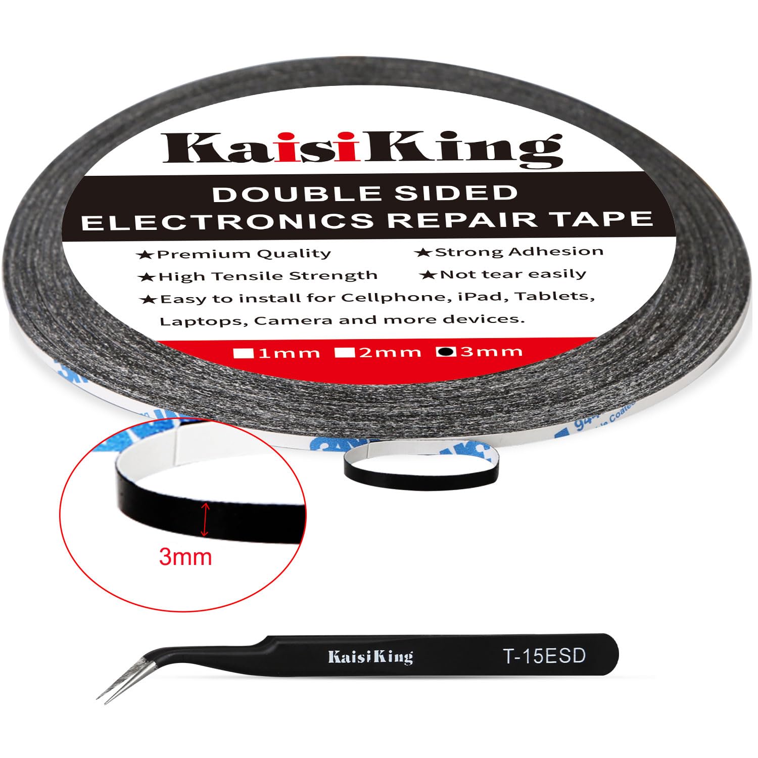 Kaisiking 2Pcs 3Mm X 50M Lcd Repair Tape Phone Screen Adhesive Tape Lcd Touch Screen Repair Tape With 1 Tweezers For Cell Phone,