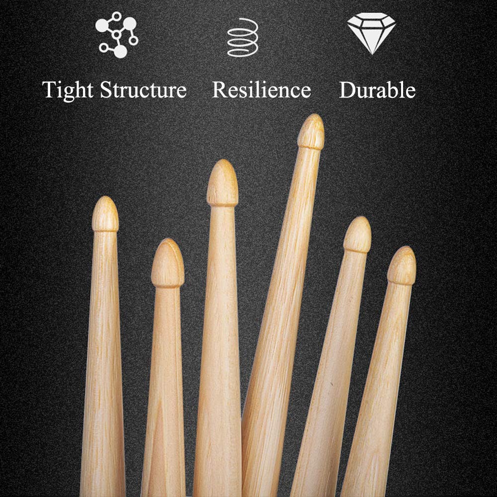 Wogod 5A Drum Sticks Classic Drumsticks Wood Tip Drumstick 3 Pair