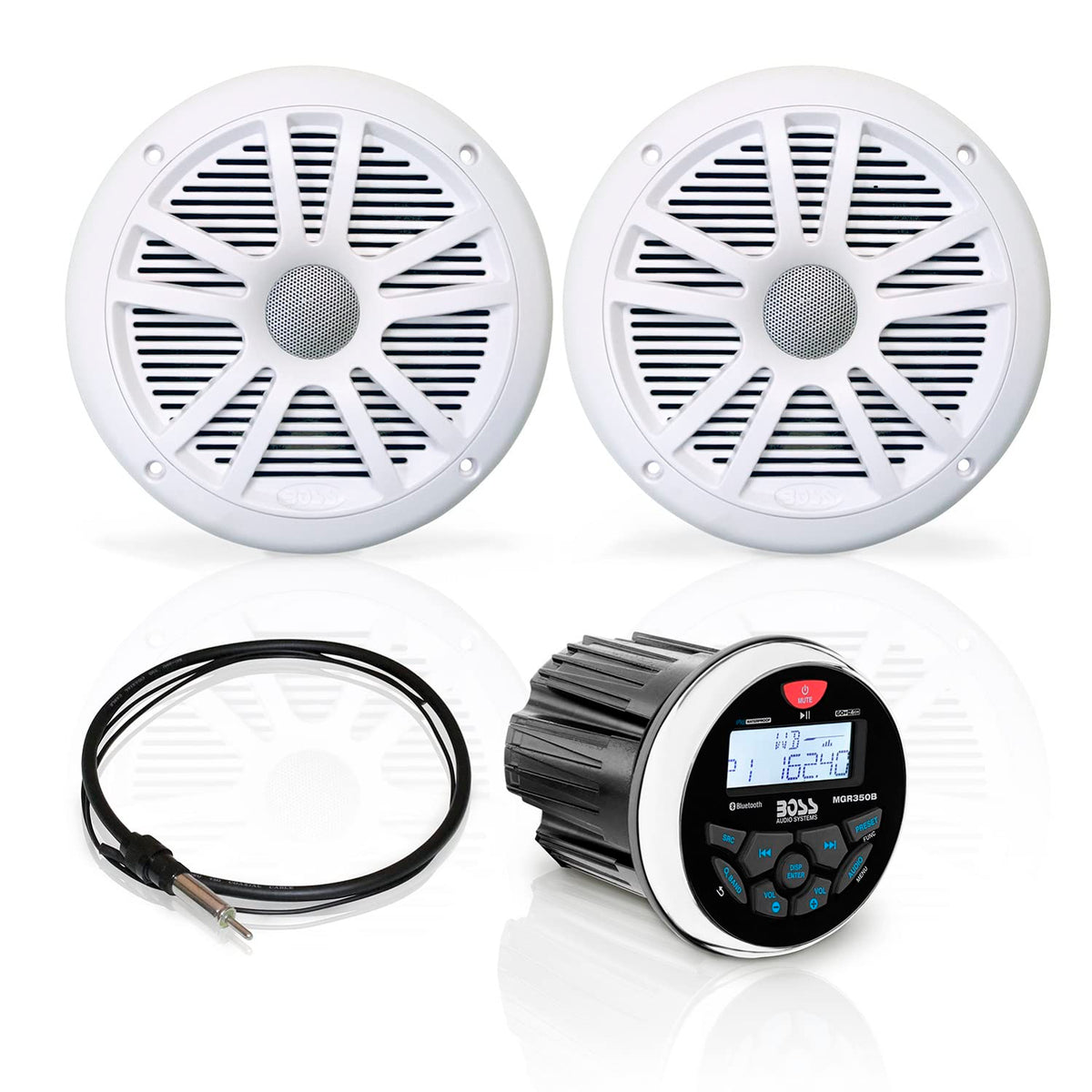 Boss Audio Systems Mckgb350W.6 Weatherproof Marine Gauge Receiver And Speaker Package   Ipx6 Receiver, 6.5 Inch Speakers, Blueto