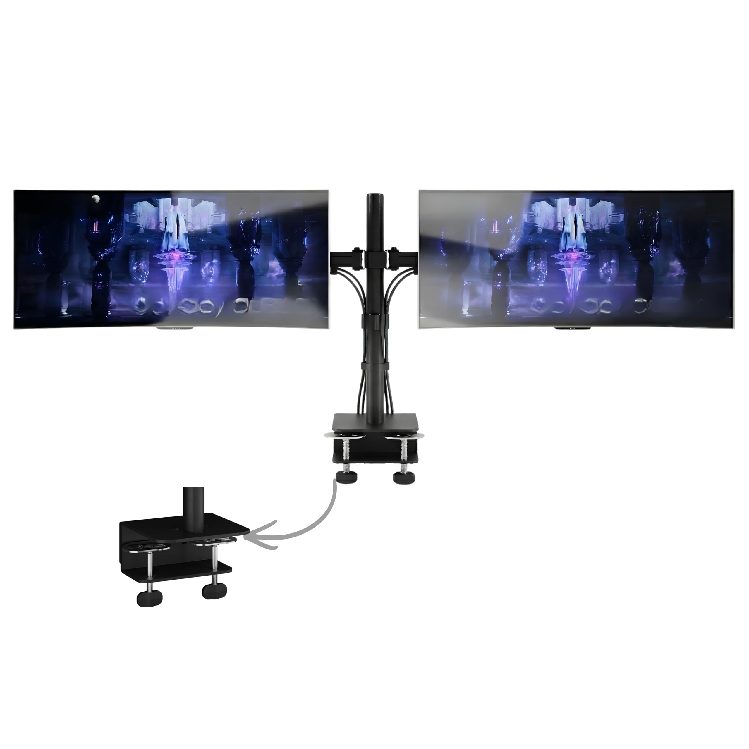 Bijasani Dual Monitor Stand | 2 Screen Mount | Large Dual CClamp | 440Mm Pole | 10 Kg Per Arm | 1032 | Tilt Swivel 360 Rotati