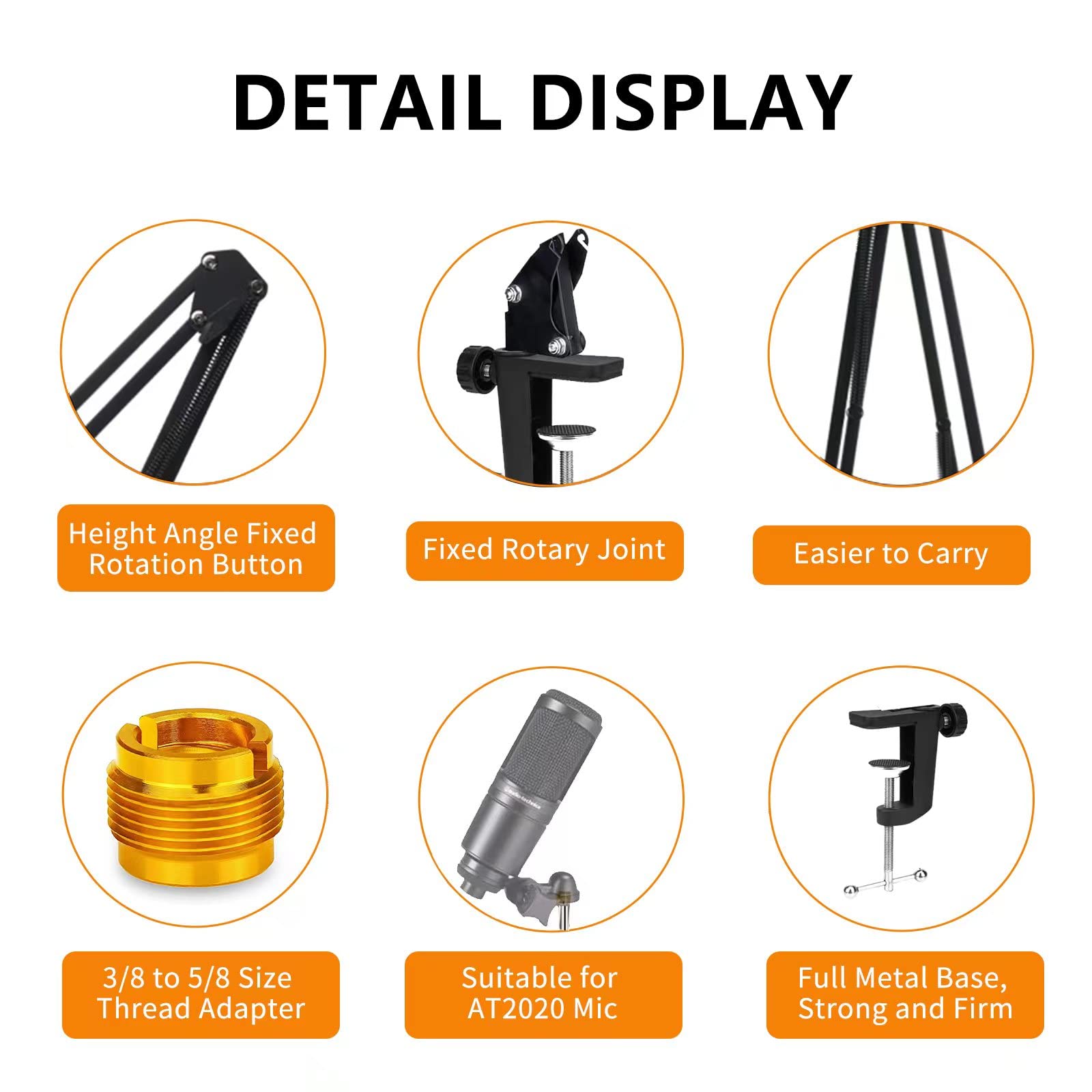 Snowball Mic Boom Arm   Heavy Duty Mic Boom Arm Desk Mount Adjustable Suspension Mic Stand Compatible With Audio Technica At2020