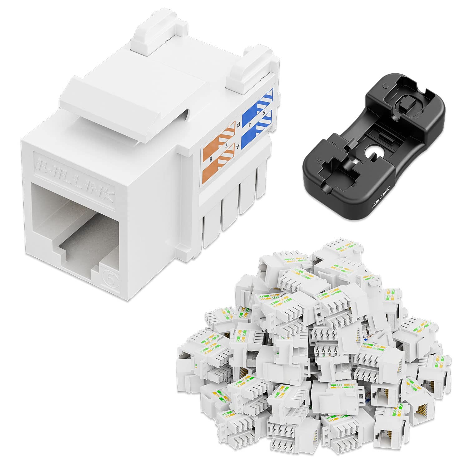 Iwillink 10Gbps Cat6 Keystone Jack And Punch Down Stand, 50 Pack, Rj45 Ethernet Keystone Jacks, 90 Degree Utp Modular Punch Down
