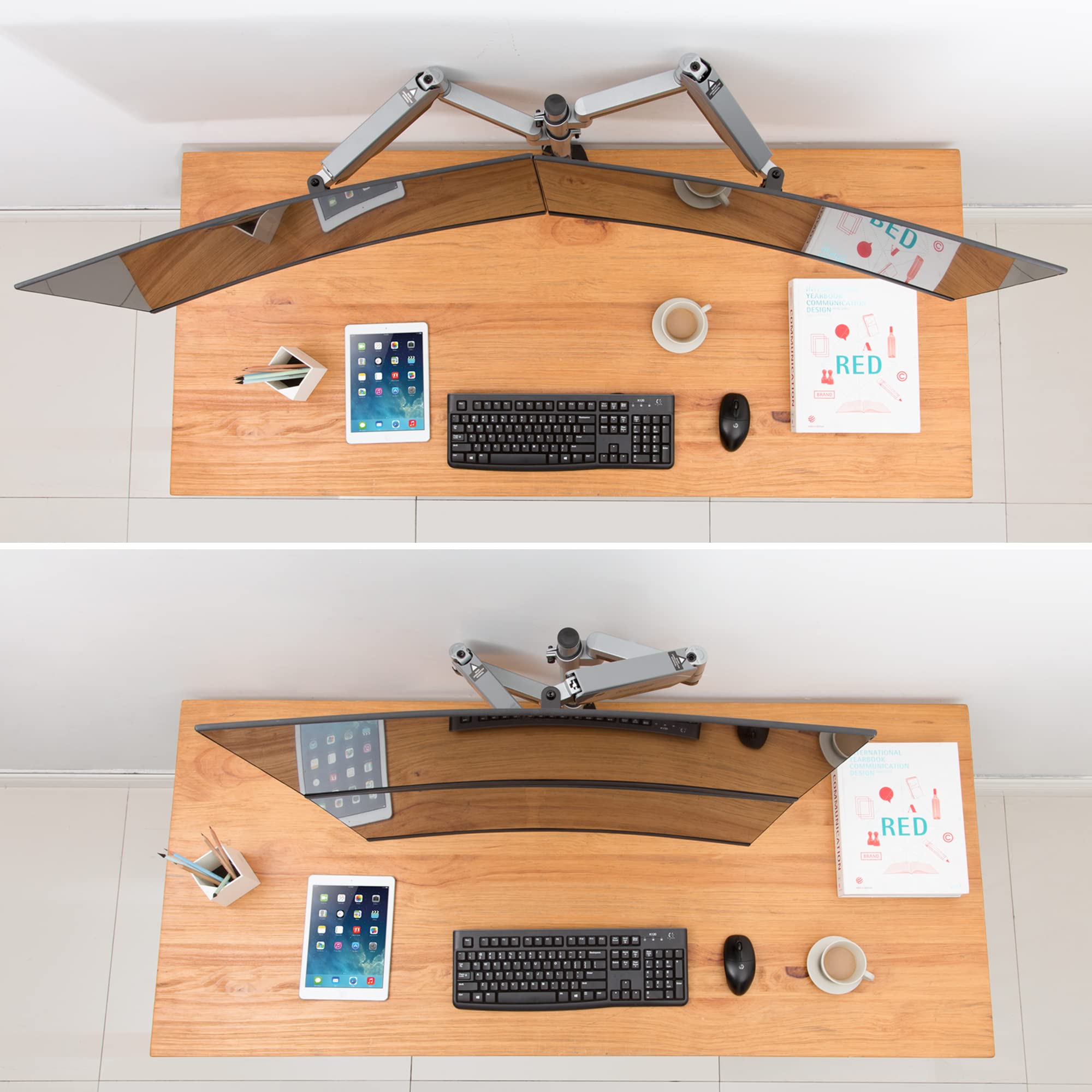 Avlt Dual 17'' 32'' Stacked Monitor Arm Desk Mount Fits Two Flat/Curved Monitor Full Motion Height Swivel Tilt Rotation Adjustab