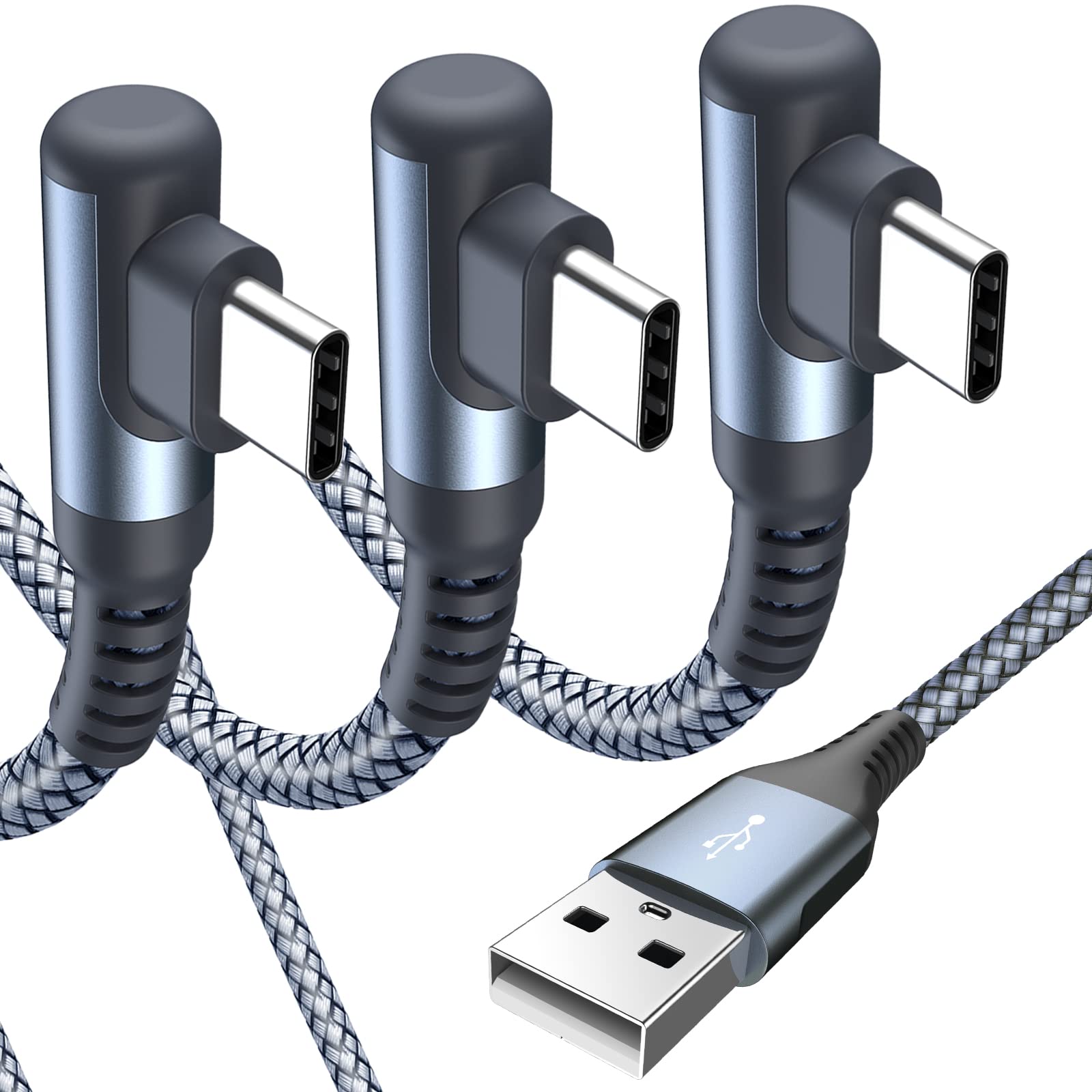Usb C Cable Right Angle [3 Pack, 6.6Ft+3.3Ft+3.3Ft], Sweguard Usb Type C Charger Fast Charging Cable Nylon Braided Cord For Sams