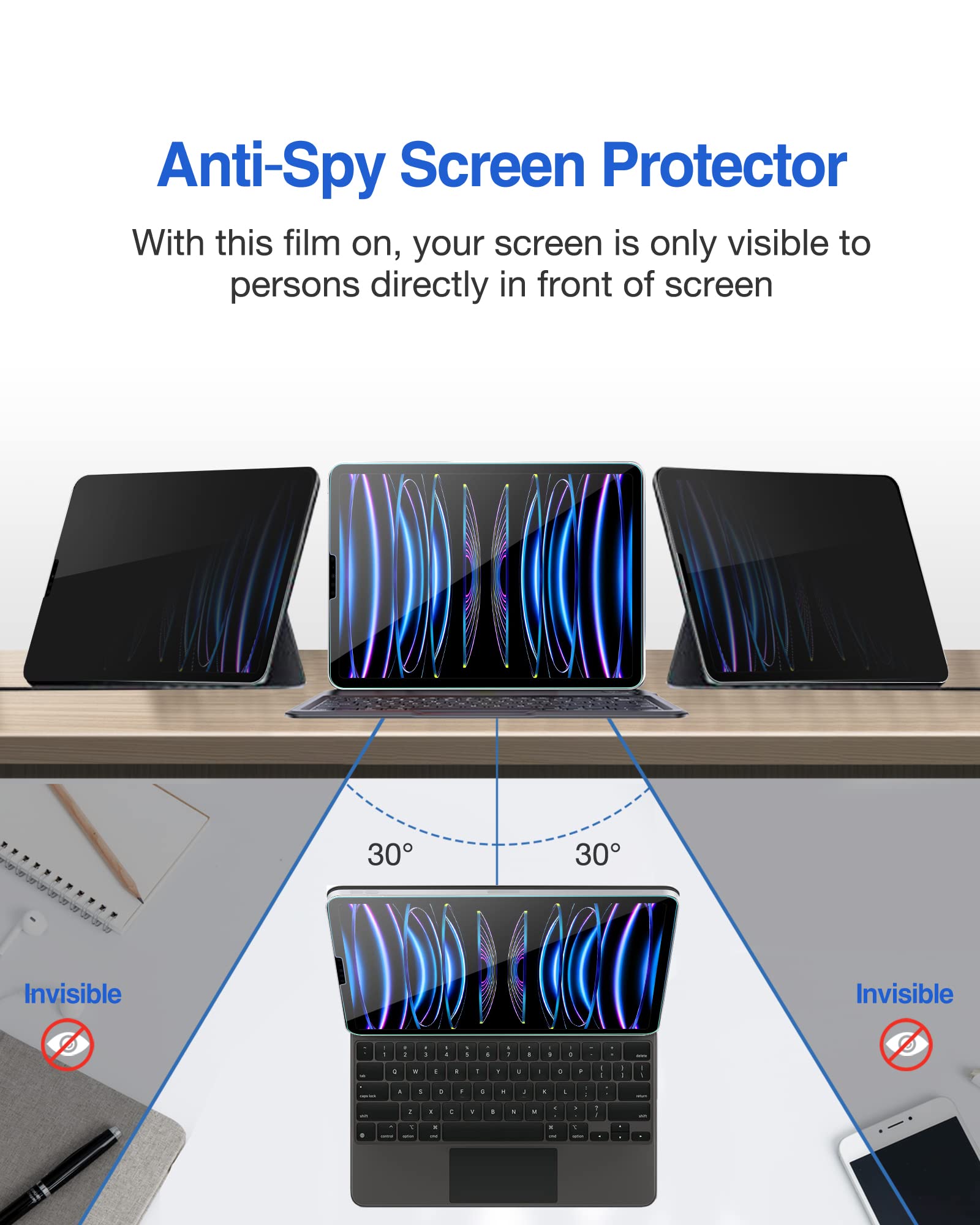 Procase Privacy Screen Protector For Ipad Pro 11 4Th 3Rd 2Nd 1St 2022 2021 2020 2018, Anti Spy Tempered Glass Film Guard  1 Pack