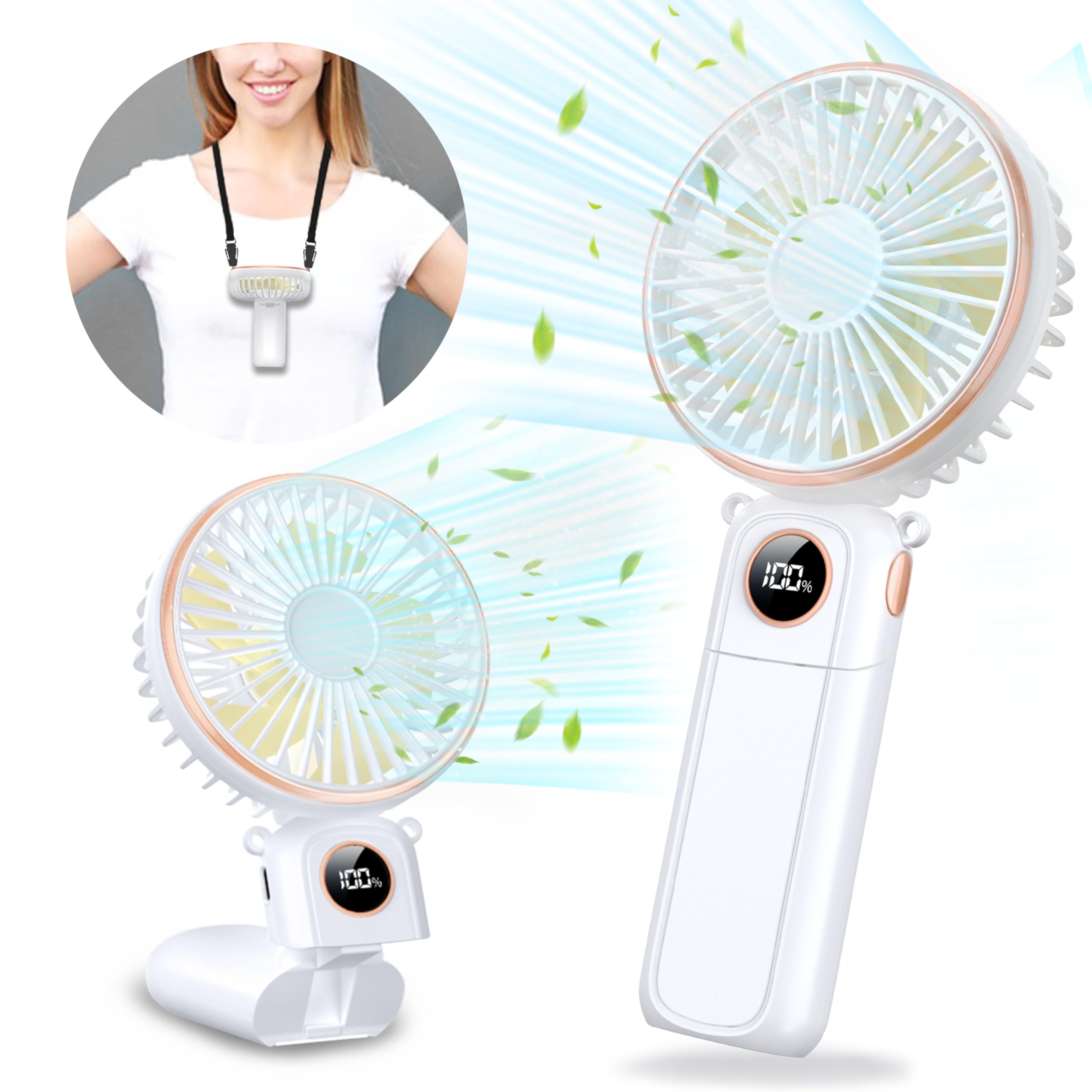 Portable Handheld Fan, 5200Mah Portable Fan Rechargeable, 180 Foldable Small Mini Hand Held Fan, Max 22 Hrs Working, 6 Speeds, L