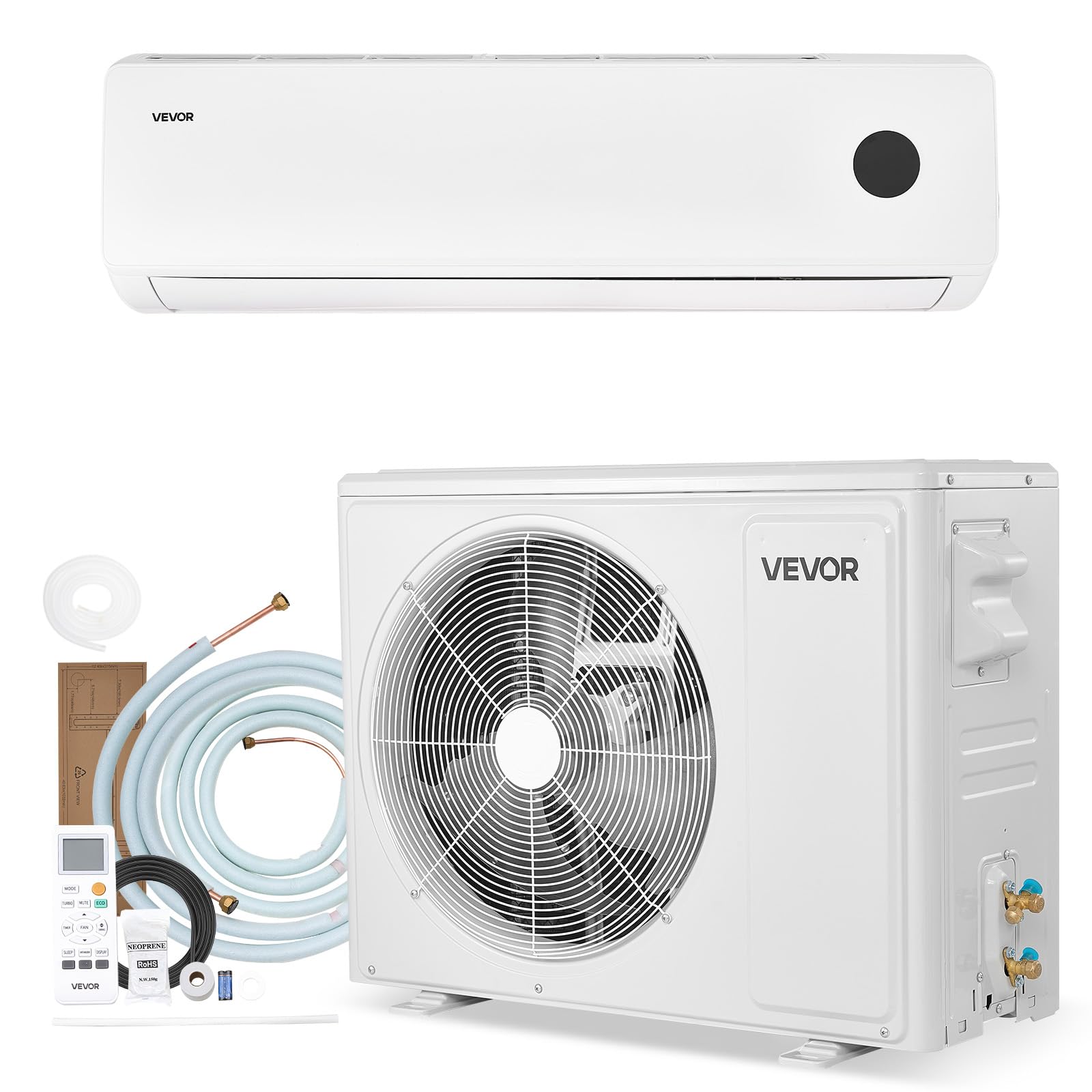 VEVOR Mini Split Air Conditioner, 18,000 BTU AC / 18,400 BTU Heat, 230V 19 SEER2 High Efficiency Energy Saving, Quiet Inverter S