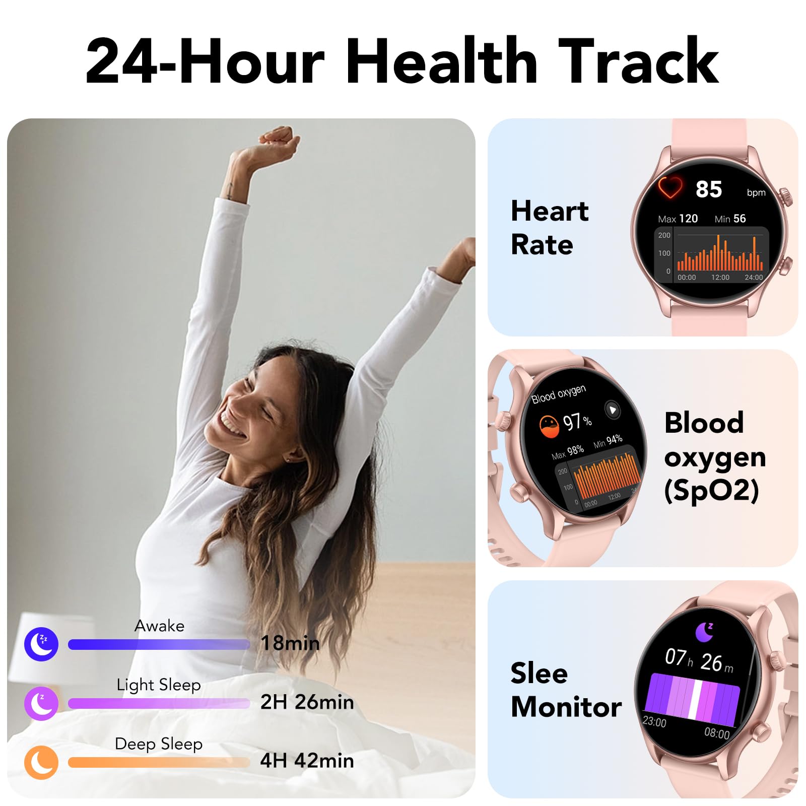 Vamout Smart Watch, 1.39'' Smartwatch For Women (Answer/Make Call), Fitness Activity Tracker With Heart Rate & Sp02 Monitor, 100