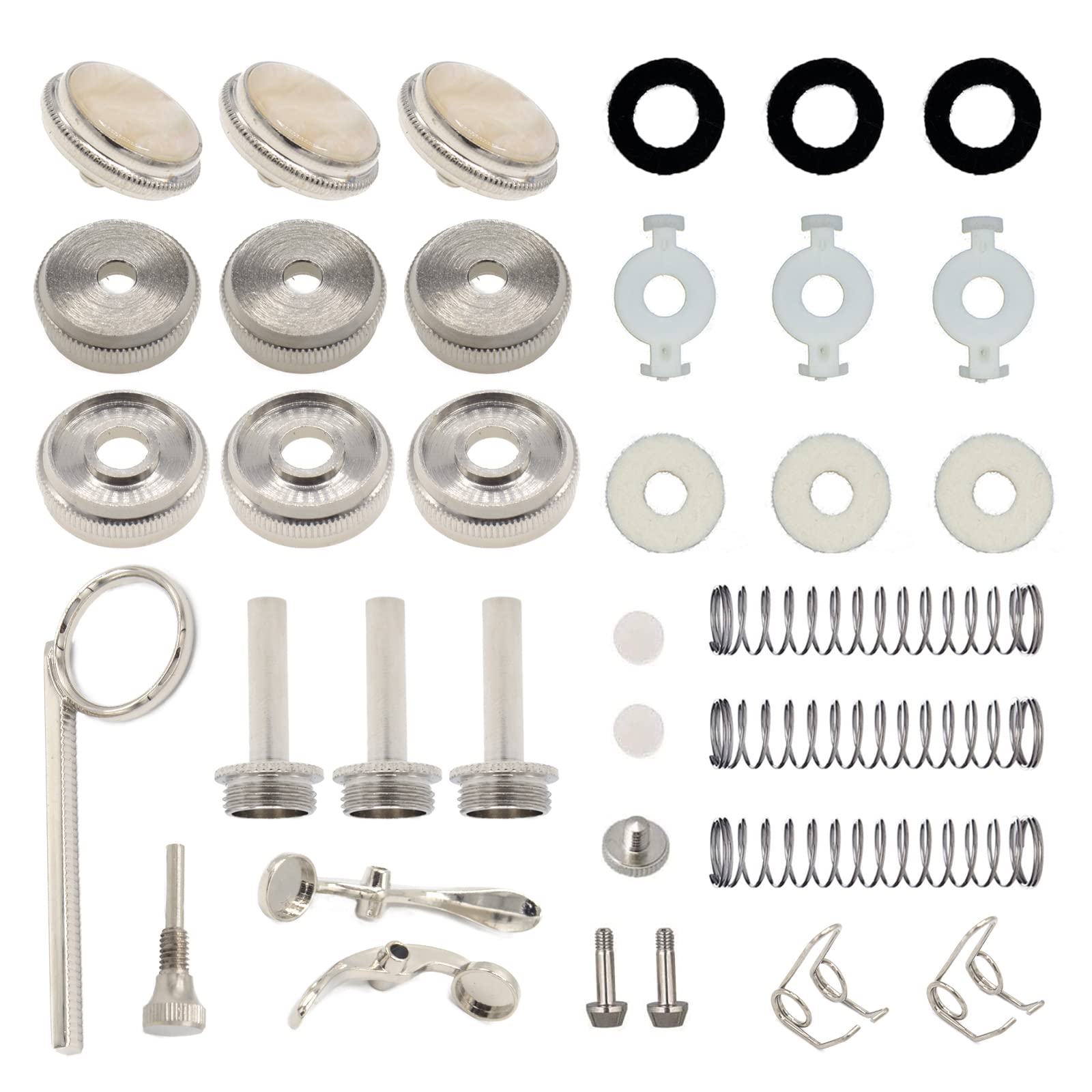 Cheerock Trumpet Repair Kit, Trumpet Repair Replacement Parts, Silver Trumpet Valve Cap Buttons Trumpet Valve Spring Screw Parts