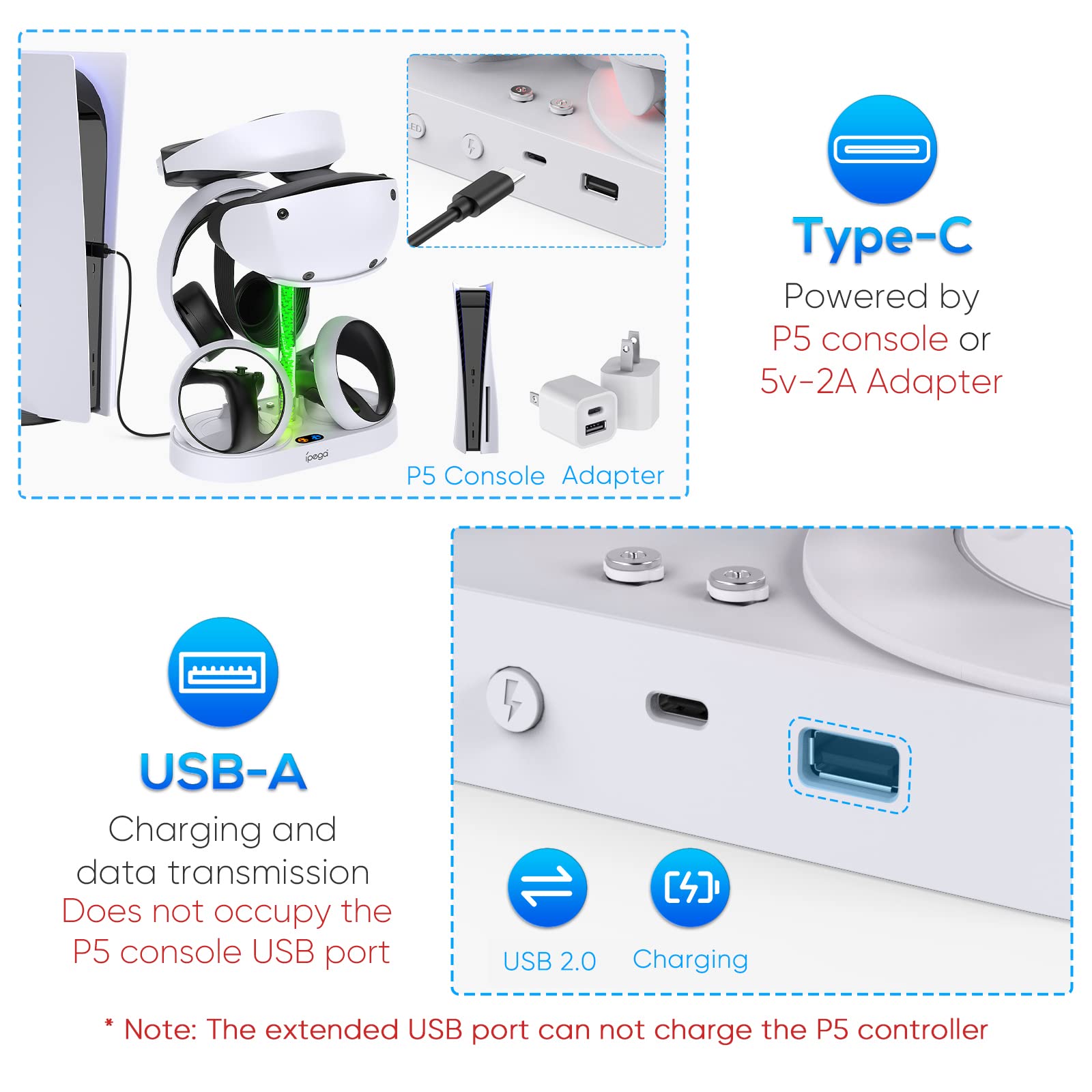 Charging Station For Ps Vr2 With Rgb Light, Gorixer Vertical Charging Stand Dock Support For Psvr2 Headset Display Accessories F