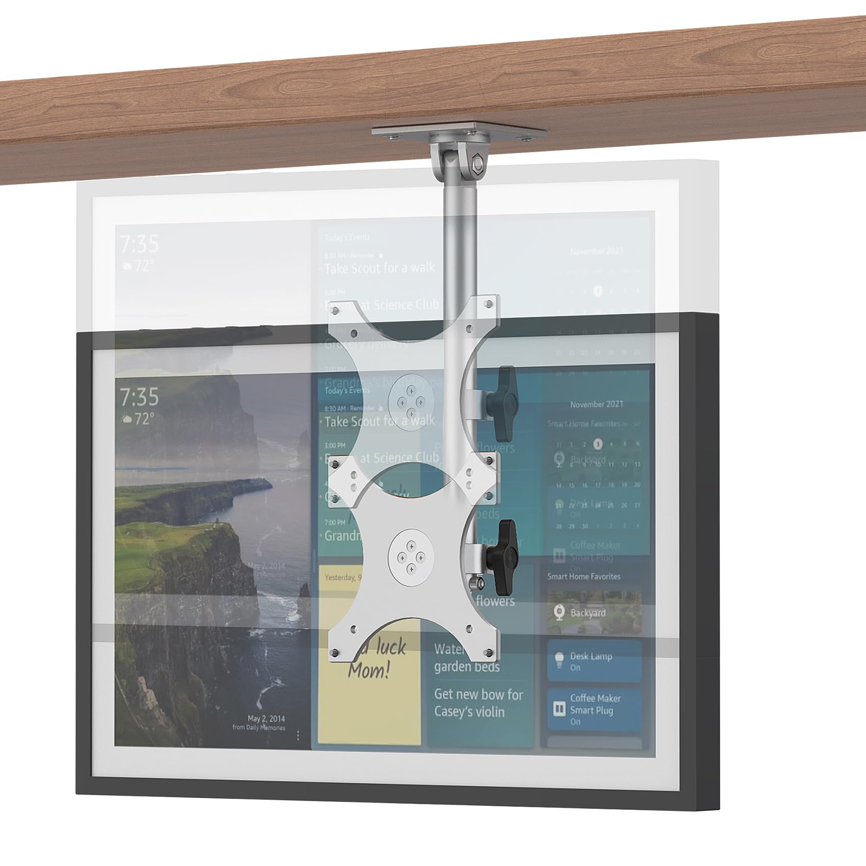 Letlar Echo Show 15 Kitchen Under Cabinet Mount, Adjustable Height Rotatable Swivel Tilt Mount For Echo 15, Forward & Stowed Sho