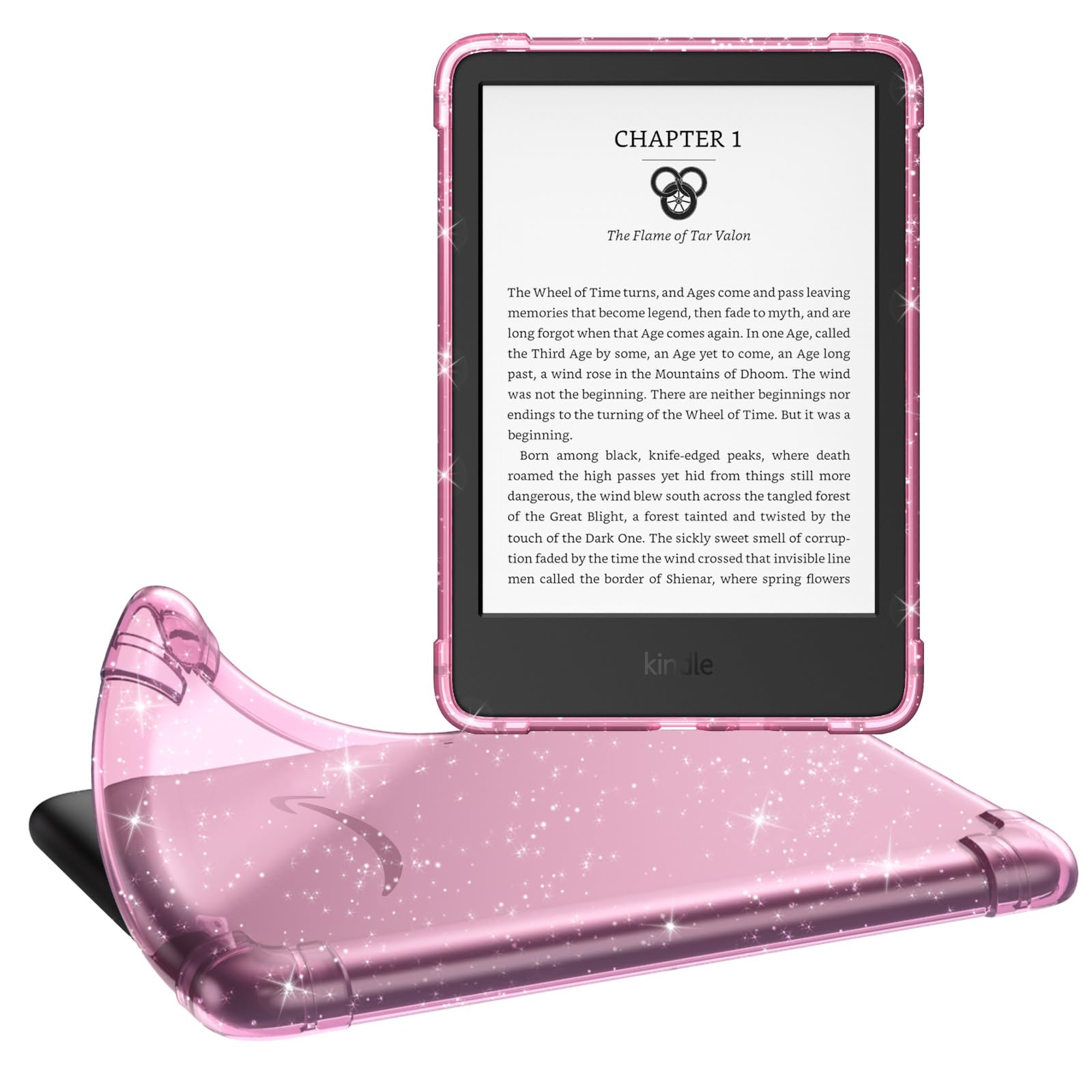 MoKo Case for 6' All New Kindle (11th Generation 2024/2022 Release), Ultra Clear Soft Flexible Transparent TPU Skin Bumper Back Cover Shell, Glitter Flowers Pink
