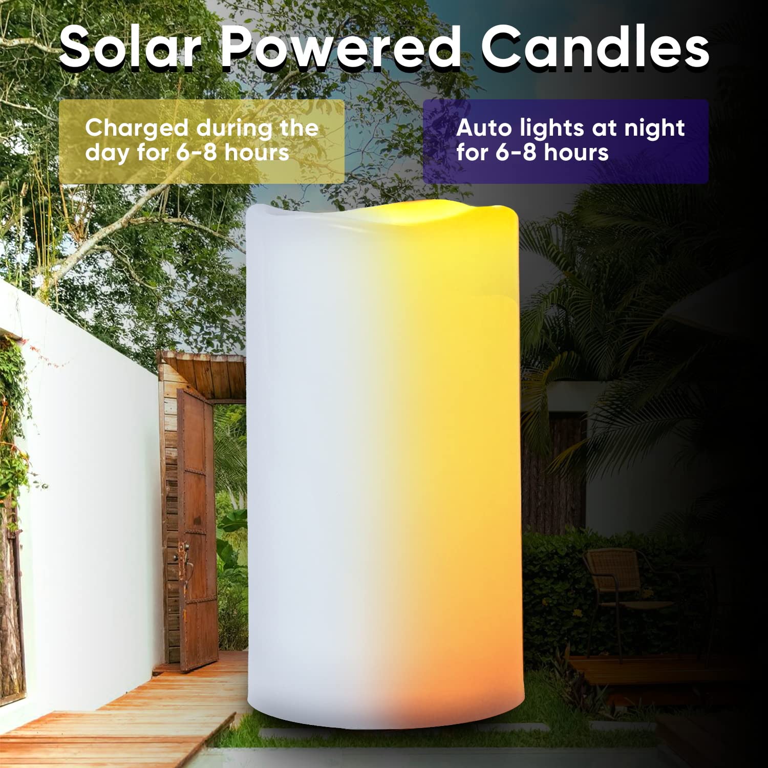 Homemory Large Solar Candles Outdoor Waterproof, 4''X10'', Dusk To Dawn, Solar Powered Flameless Candles For Outdoor, Lanterns,