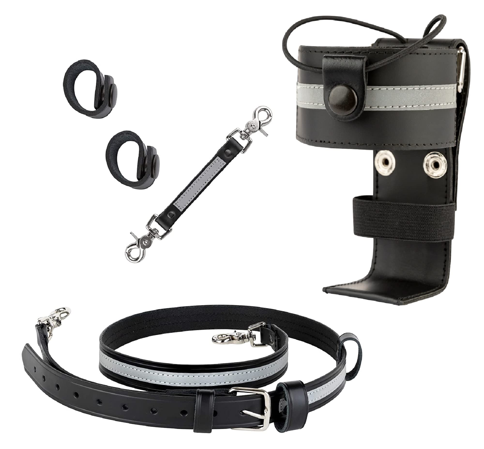 Perfect Fit Shield Wallets Leather Firefighter Reflective Bundle Includes L Style Universal Radio Holster Case, Radio Strap Harn