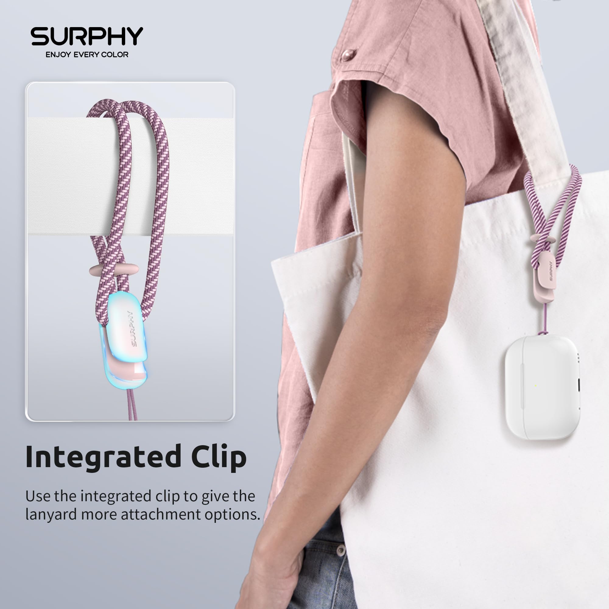 Surphy 2 Pack Lanyard, Phone Strap, Adjustable Phone Lanyard With Two Color Braided, Wrist Strap For Airpods, Camera (Pink & Gra