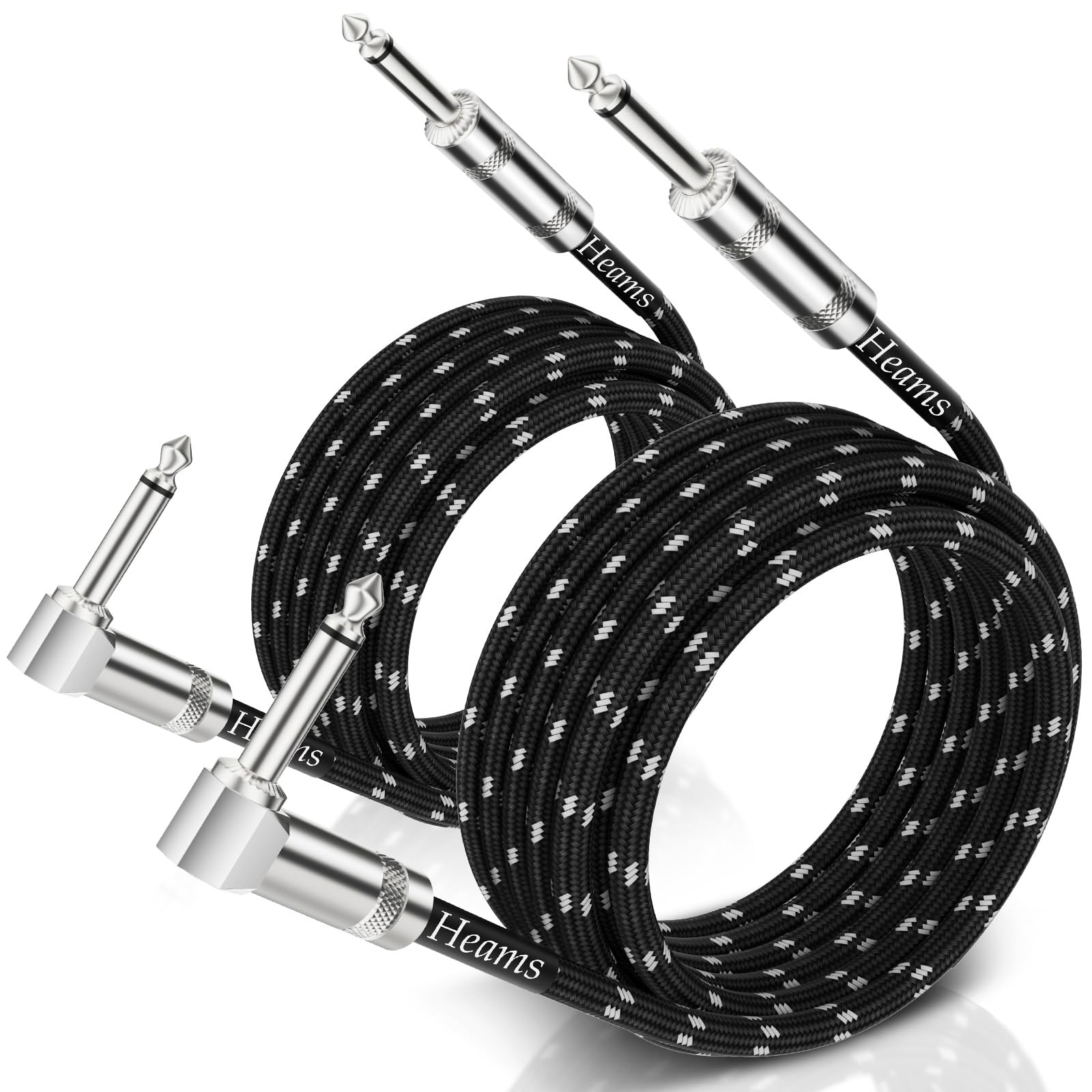 Heams 2 Pack Premium 10 Ft Guitar Cable, 1/4 Inch Instrument Cable  Noise Free And Long Lasting Guitar Chord  Amp Cord For Bass,