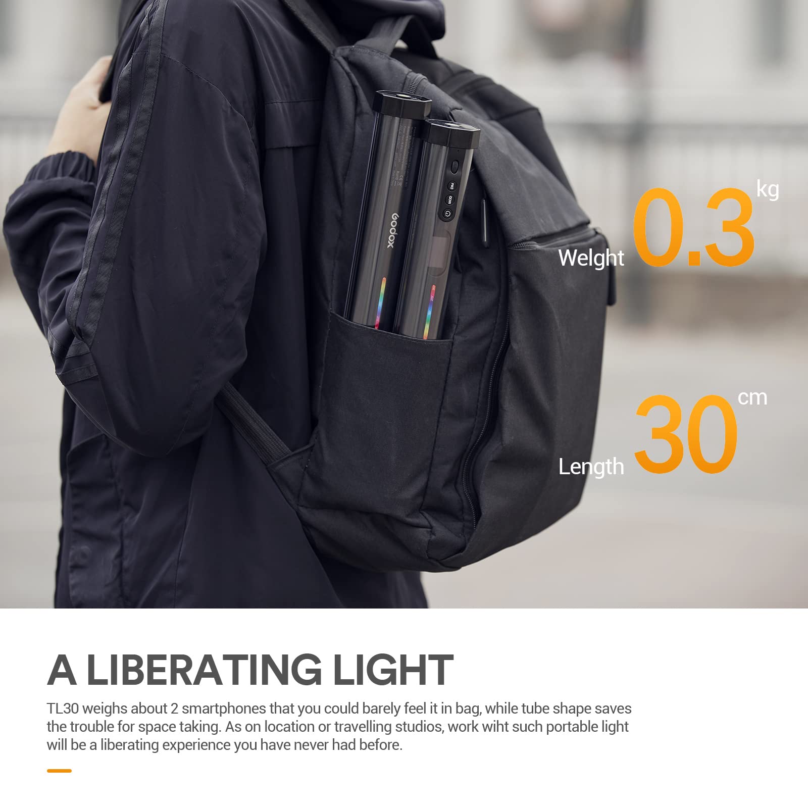 Godox Tl30 Rgb Tube Light, Cri 97+ Tlci 99+ Handheld Full Color Led Video Light Wand, 2700K 6500K Dimmable Led Light Stick, 37 F