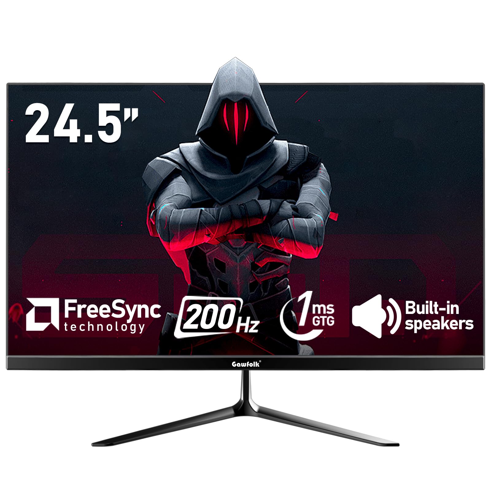 Gawfolk 24.5 Inch PC 200Hz Gaming Monitor, FHD 1080p screen, Built-in speakers,1ms without Bezel, freesync, 99% sRGB, 178  Angle