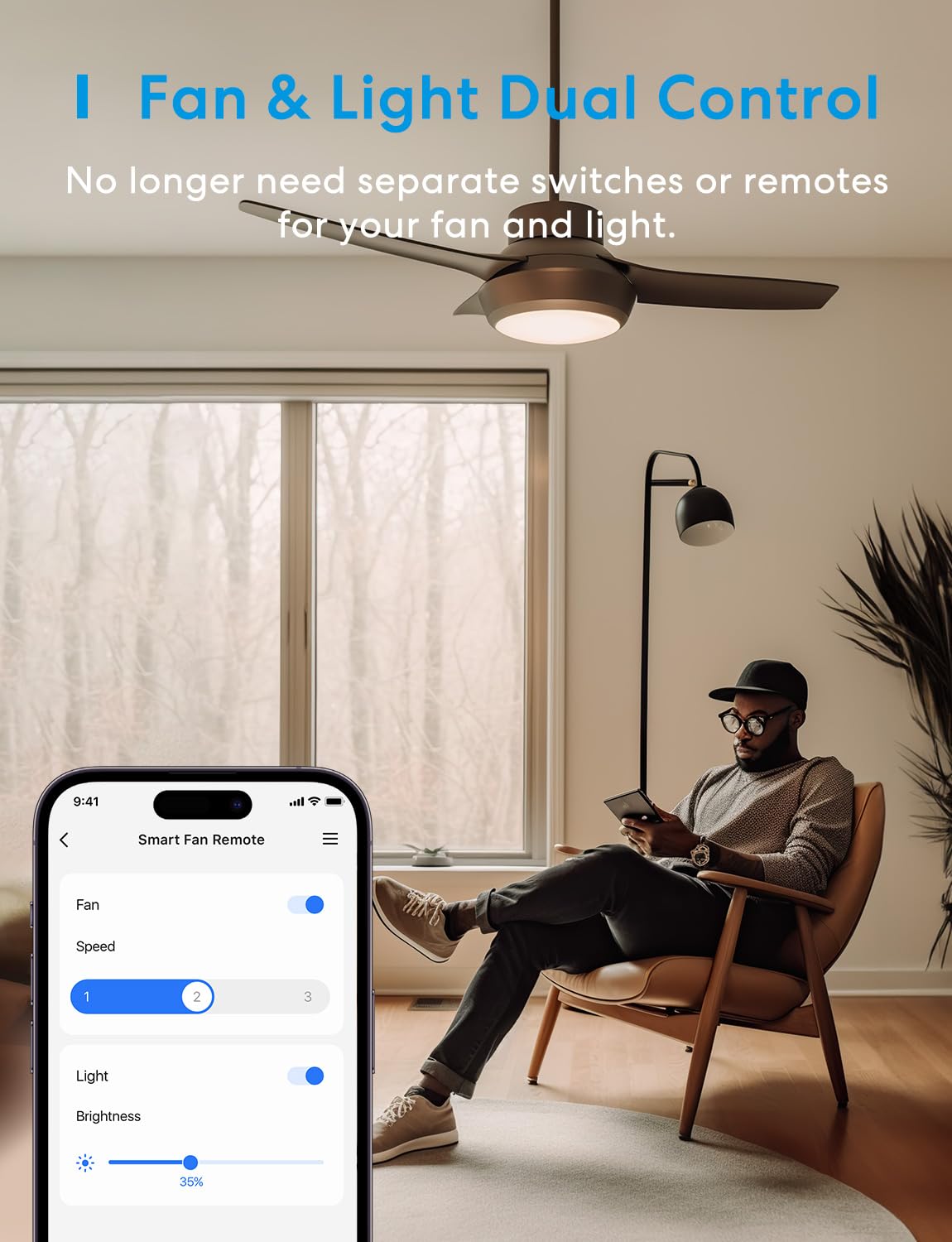 Meross Smart Ceiling Fan Control And Dimmer Switch, Supports Apple Homekit, Alexa, Google & Smartthings, 2.4G Wi Fi Fan And Ligh