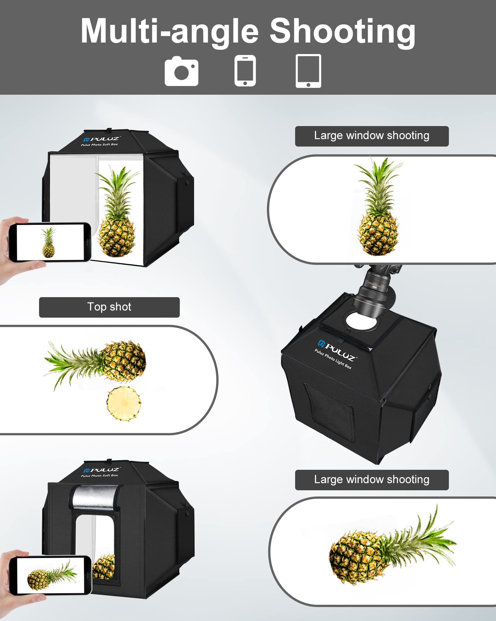 Puluz Upgrade Light Box & Soft Box, 16''X16'' Professional Shooting Tent With 480 Led Lights Photo Studio Light Box Photography