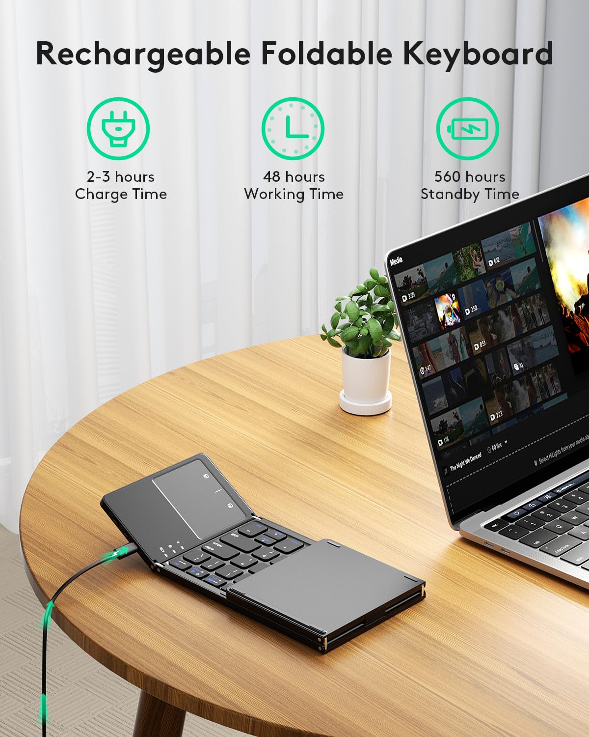 Samsers Multi Device Foldable Bluetooth Keyboard With Touchpad, Rechargeable Dual Mode(2.4G+Btx2) Wireless Keyboard With Holder,