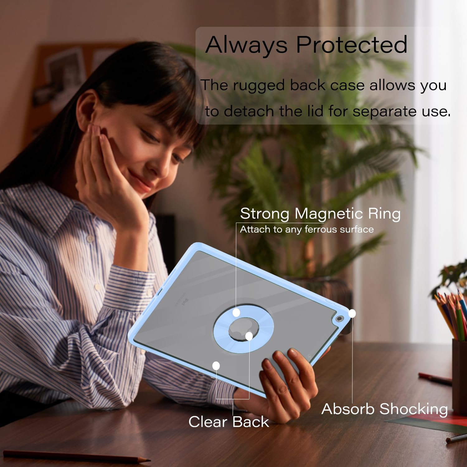 Zenlu Magnetic Case Compatible For Pad 9Th 8Th 7Th Generation 10.2'', Removable Folio Cover, Premium Semi Silicone Leather, Vert