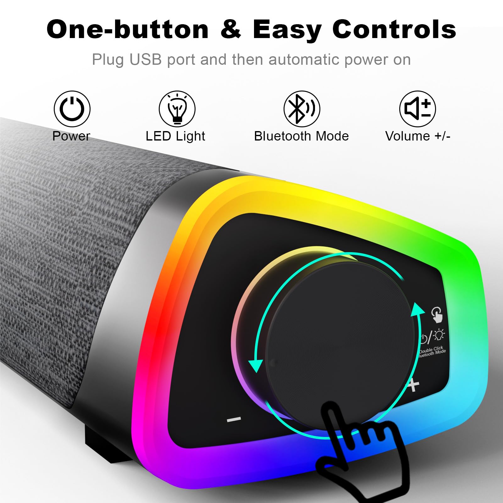 Soulion R30 Plus Bluetooth Computer Speakers For Pc Desktop, All In One Control Button With 6 Modes Led Lights, Wired Usb Powere