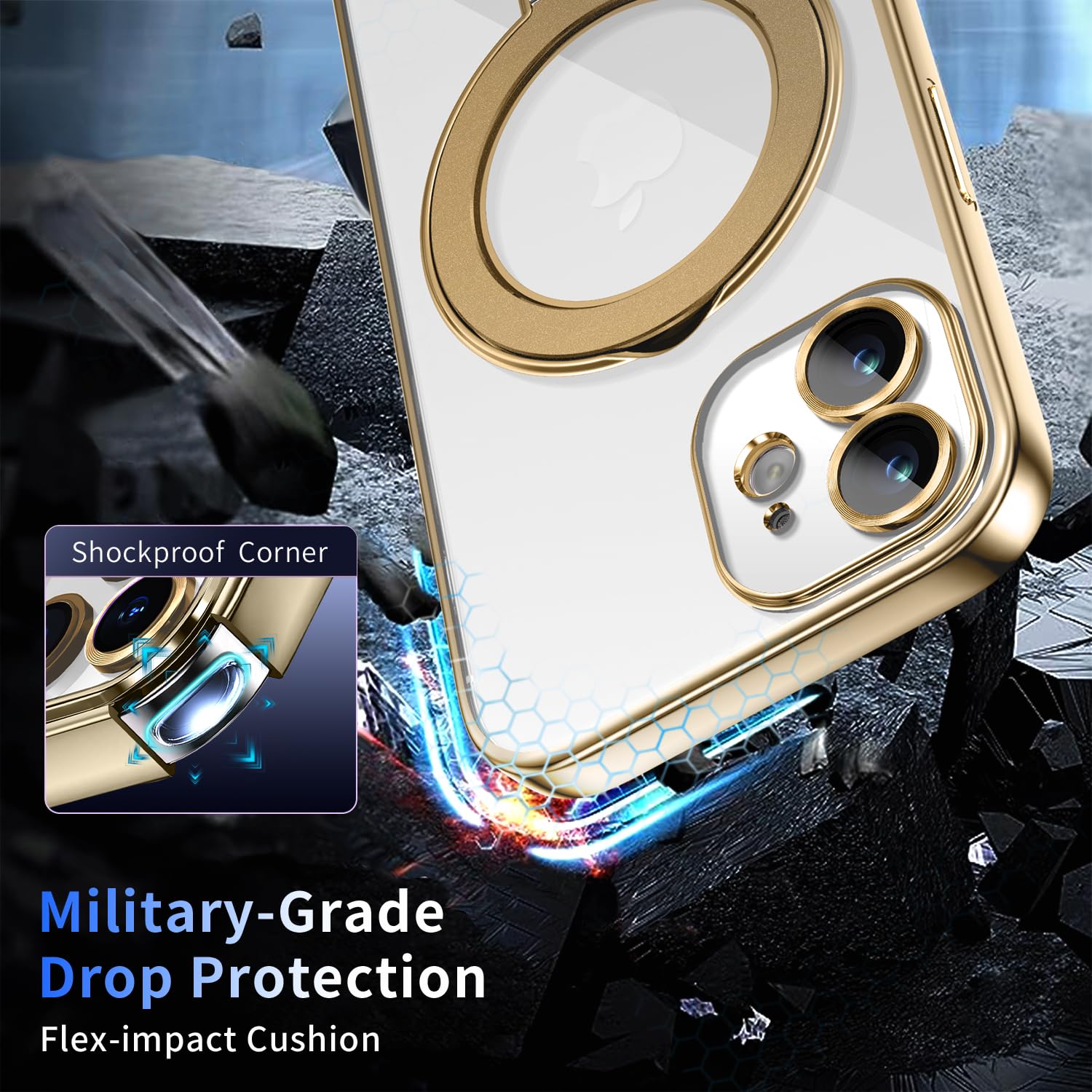 Pmteyoim Magnetic For Iphone 12 Case With Invisible Stand[Compatible With Magsafe][Full Camera Lens Protector][Military Drop Pro