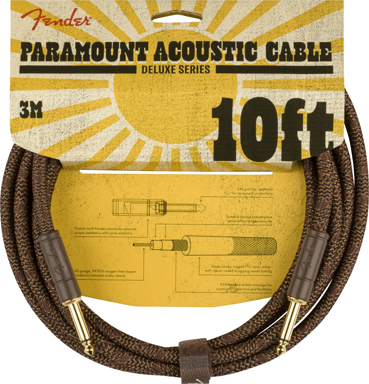 Fender Paramount Acoustic Instrument Cable, Straight/Straight, Brown, 10Ft