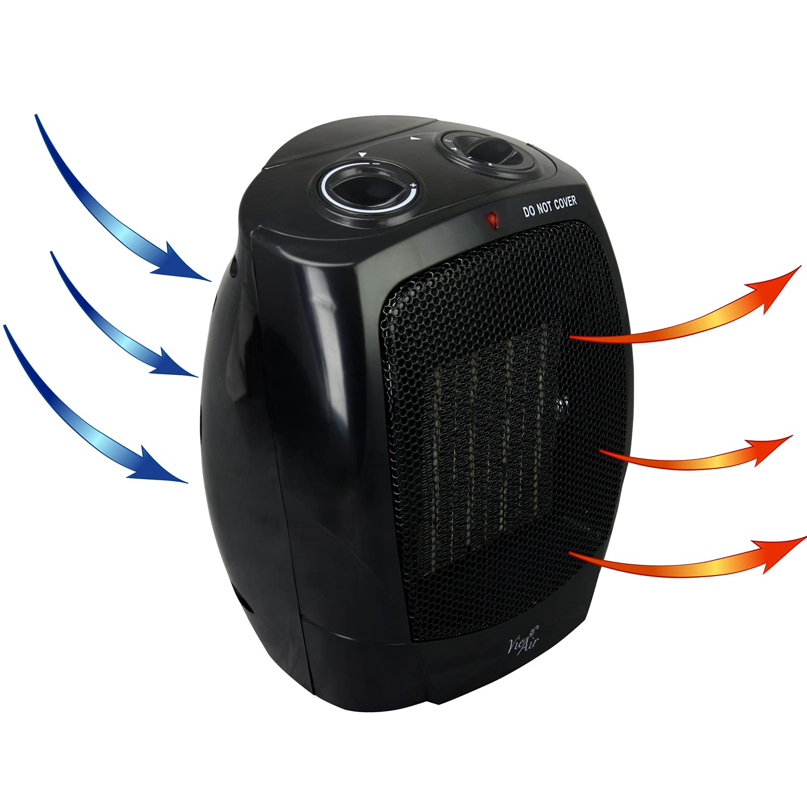 Vie Air Portable 3-Settings Ceramic Heater With Adjustable Thermostat, 1500W, Black