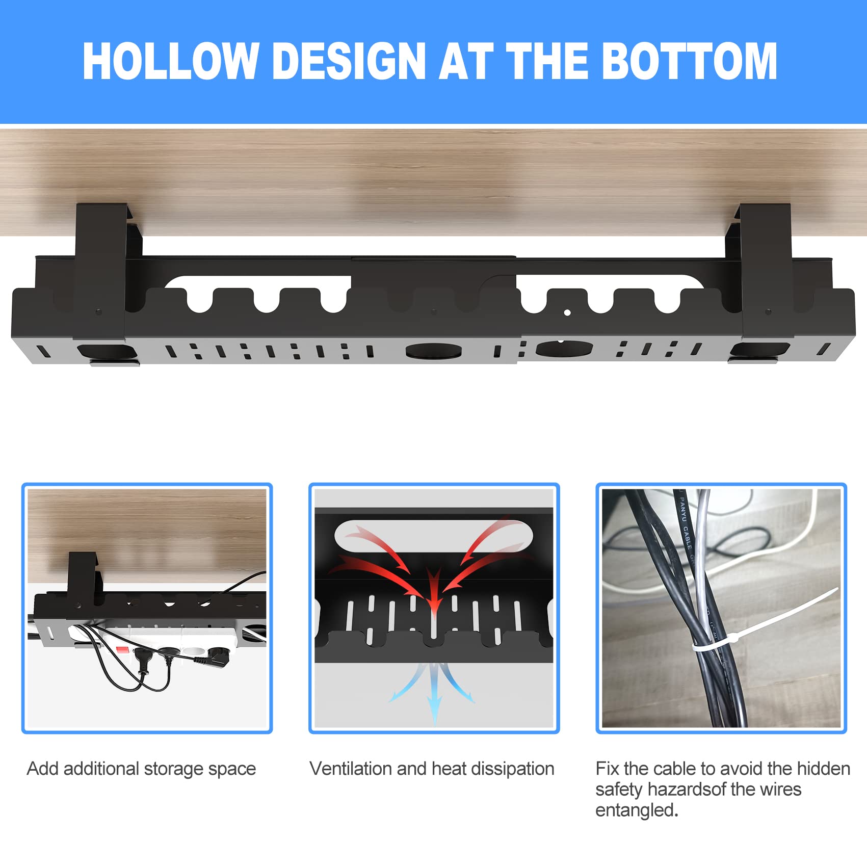 2Packs Cable Management Under Desk Tray Adjustable Large Under Table Cord Wire Organizer For Standing Desk