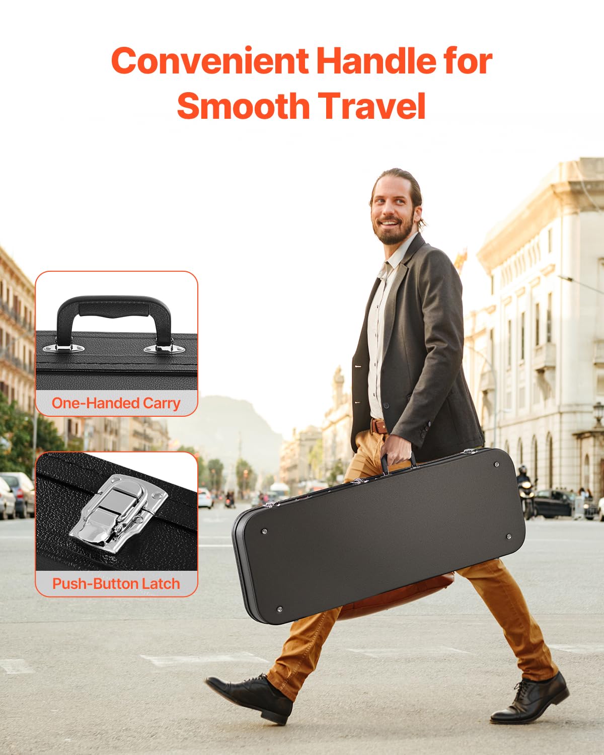 Vevor Electric Guitar Hard Case, 43.11 In Rectangular Guitar Hard Case, With Lock Latch Keys Handle, Pvc Padding Soft Lining Wat