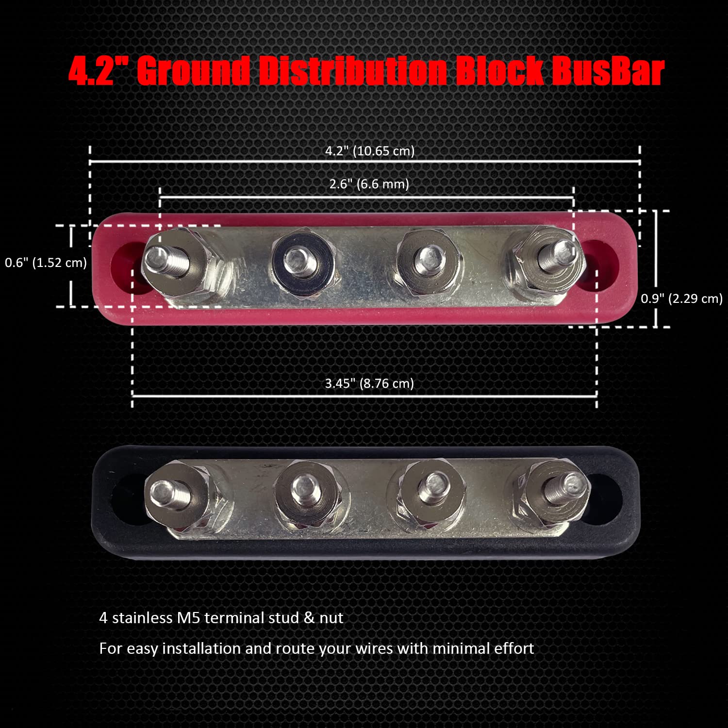 4 Terminals Bus Bar, Ampper 4.2'' Power/Ground Distribution Block Brass Battery Busbar Junction For Car Vehicle Rv Truck Marine