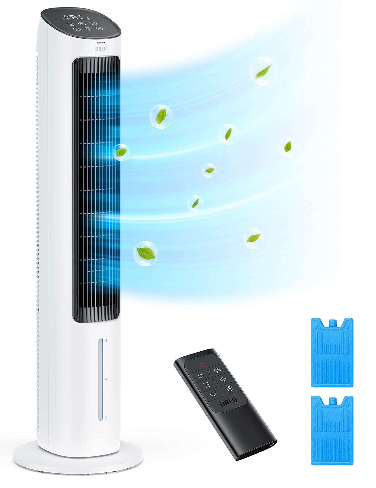 Dreo Evaporative Air Cooler, 40� Cooling Fans That Blow Cold Air, 2023 Upgrade With 80� Oscillating, Removable Water Tank, Ice Packs, Remote Control, 4 Speeds, 7H Timer, Swamp Cooler For Bedroom