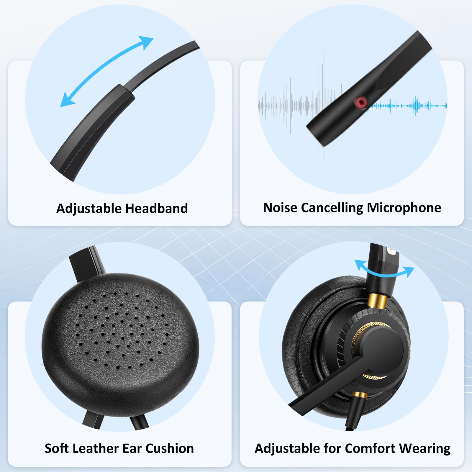 Phone Headset 2.5Mm With Noise Canceling Microphone & Mute Switch, Comfort Fit Telephone Headset For Panasonic Vtech At&T Uniden